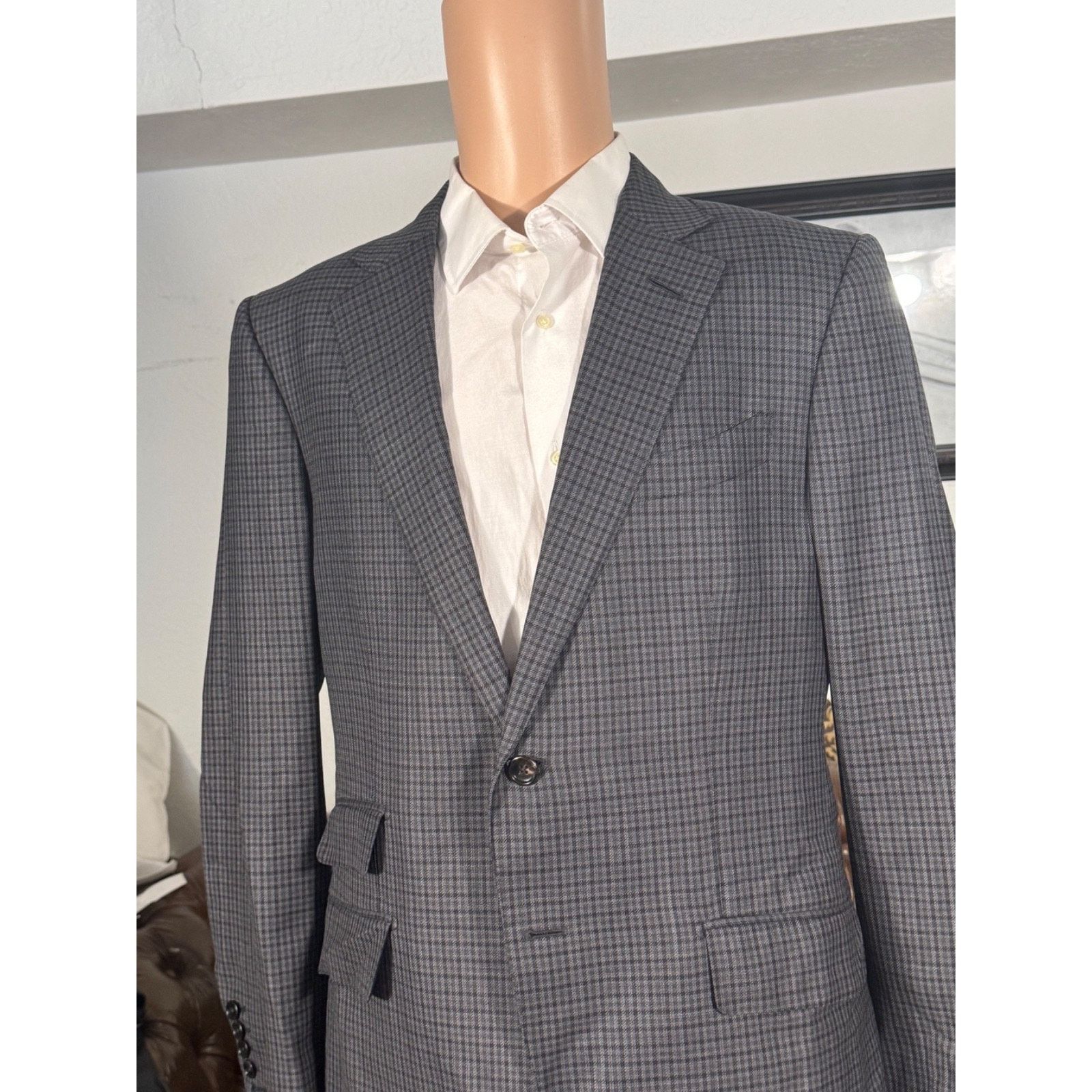 Tom Ford Tom Ford Wool Silk Houndstooth 2Pc Suit 52IT 42R US Gray Size 42R - 4 Thumbnail