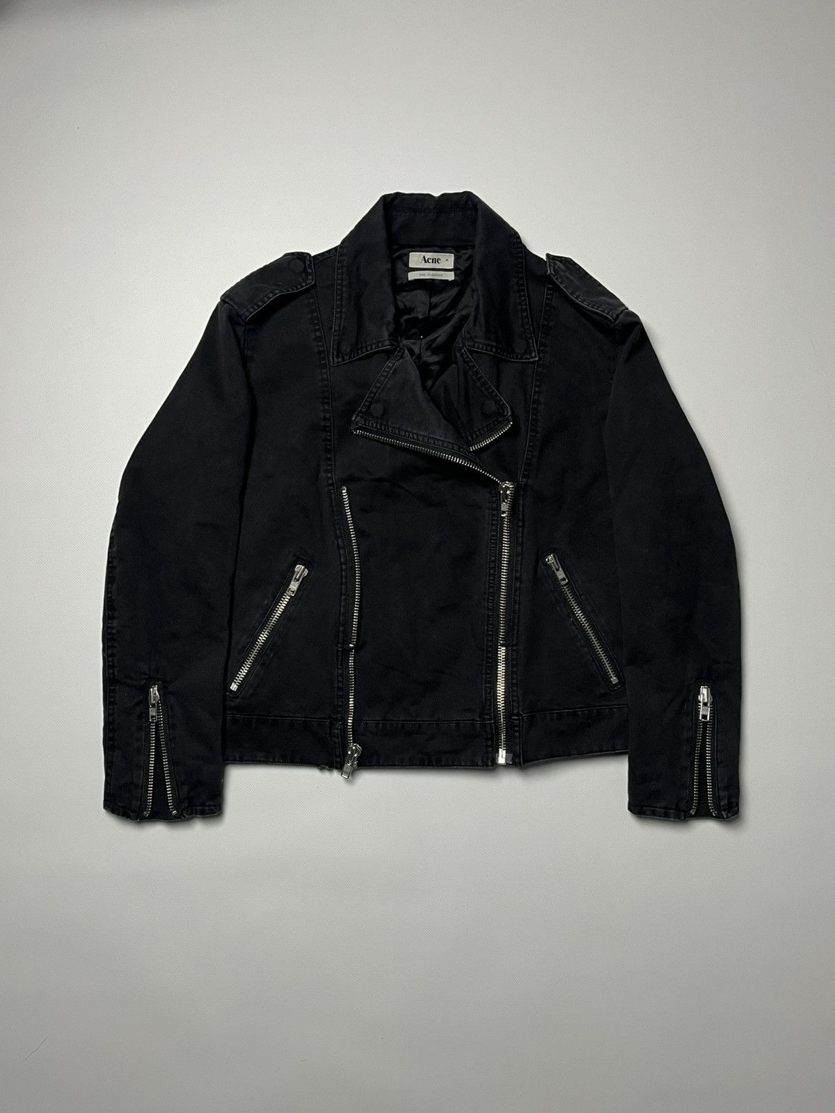 Acne Studios Vintage Acne Studios Black Biker Jacket faded Size M / US 6-8 / IT 42-44 - 1 Thumbnail