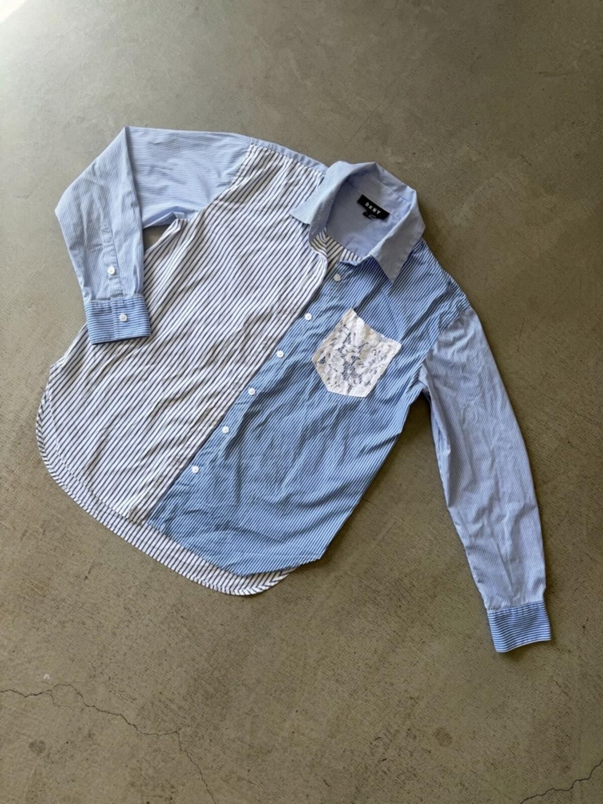 DKNY DKNY / Lace Pocket Striped Button Down Shirt / Blue White Size S / US 4 / IT 40 - 6 Thumbnail