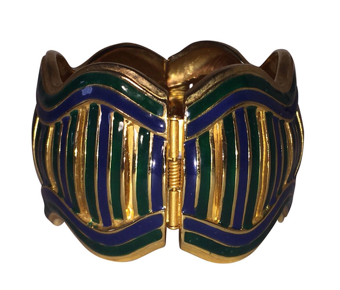 Pierre Cardin Pierre Cardin Runway Blue Green Enamel Clamper Bracelet Size ONE SIZE - 2 Thumbnail