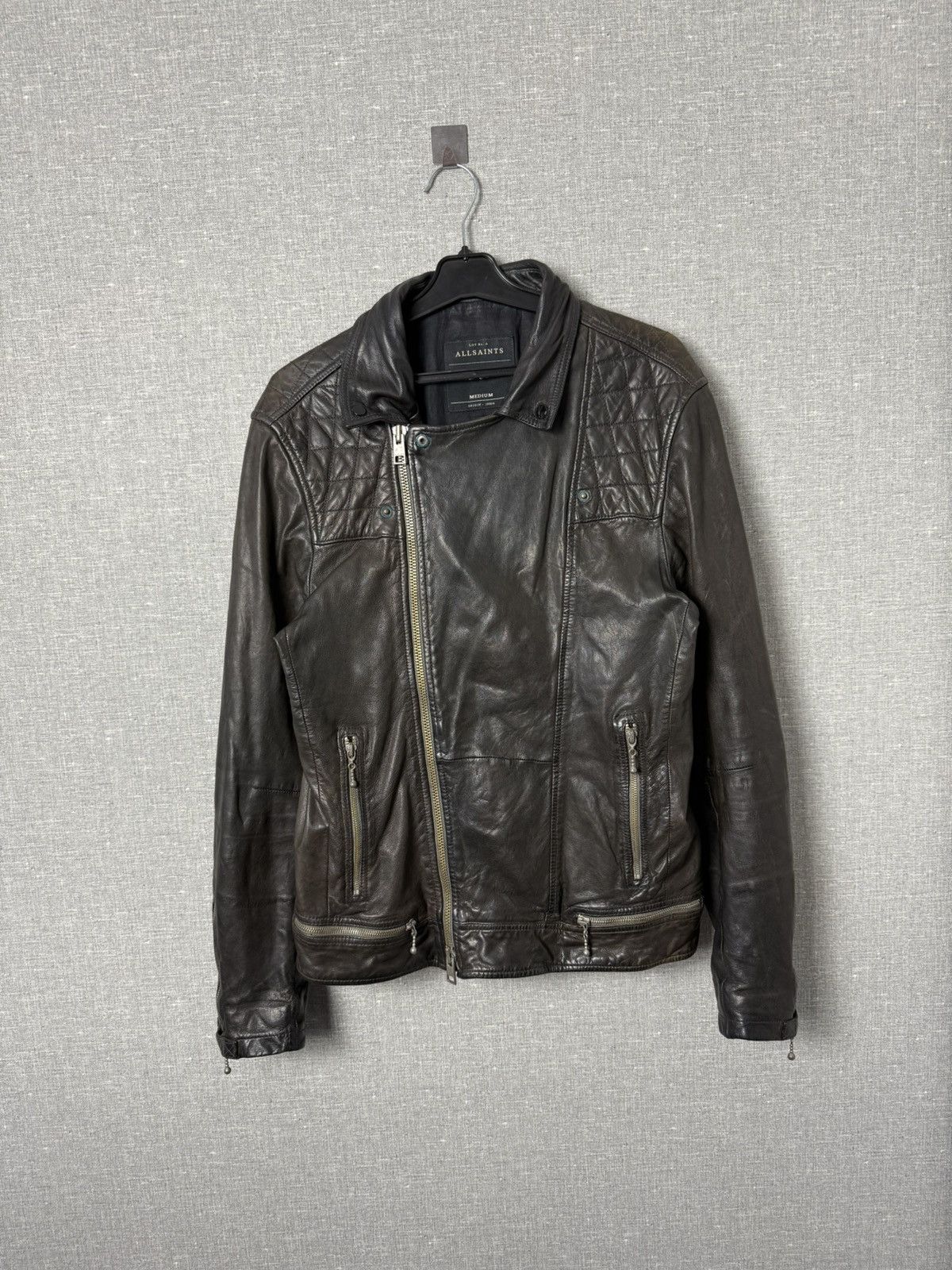 Allsaints AllSaints Conroy Distressed Brown Leather Biker Jacket Size US M / EU 48-50 / 2 - 9 Thumbnail