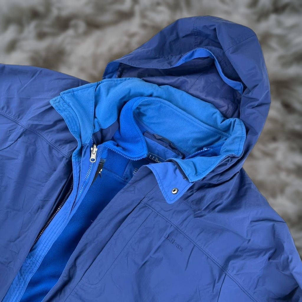 L.L. Bean Men’s Blue 3-in-1 Fleece Nylon Parka Jacket LARGE Regular Fit Jacket 3-in-1 Full Zip Hooded