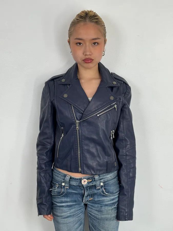 Pierre Balmain 2010s Pierre Balmain Perfecto Biker Blue Leather Jacket Size S / US 4 / IT 40 - 2 Thumbnail