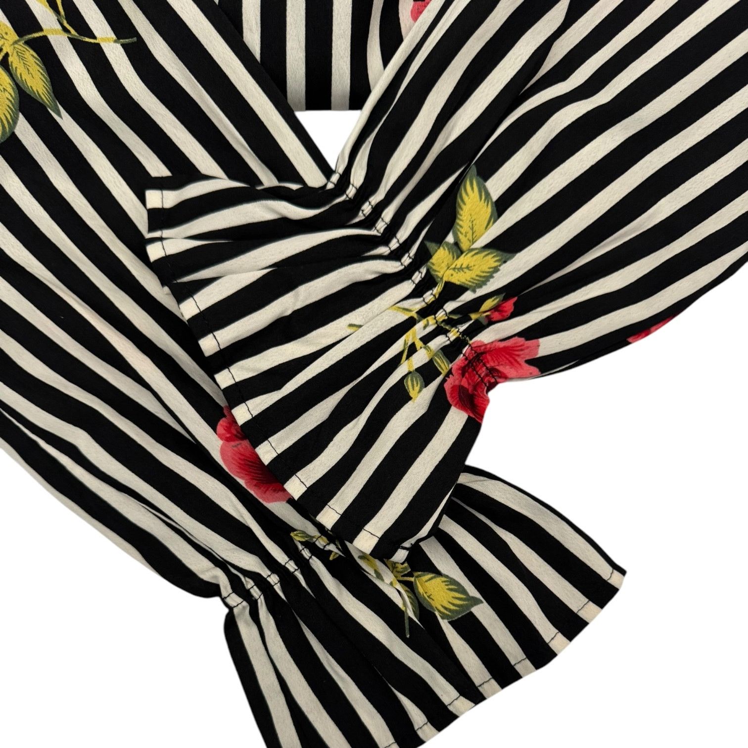 Other New Glory Black & White Striped Blouse w/Roses Medium Size M / US 6-8 / IT 42-44 - 4 Thumbnail