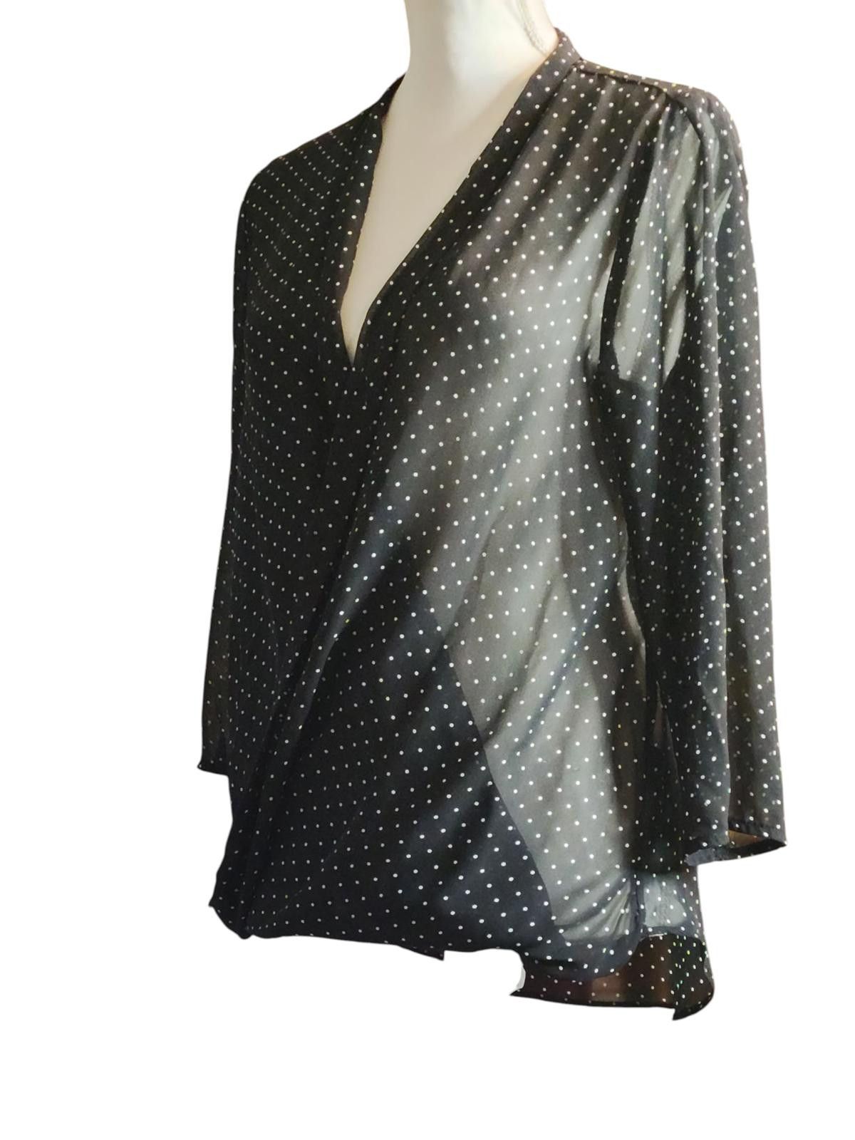 Designer Liz Claiborne Black Polka Dot Women's Wrap Top w 3/4 Sleeves Size M / US 6-8 / IT 42-44 - 5 Thumbnail