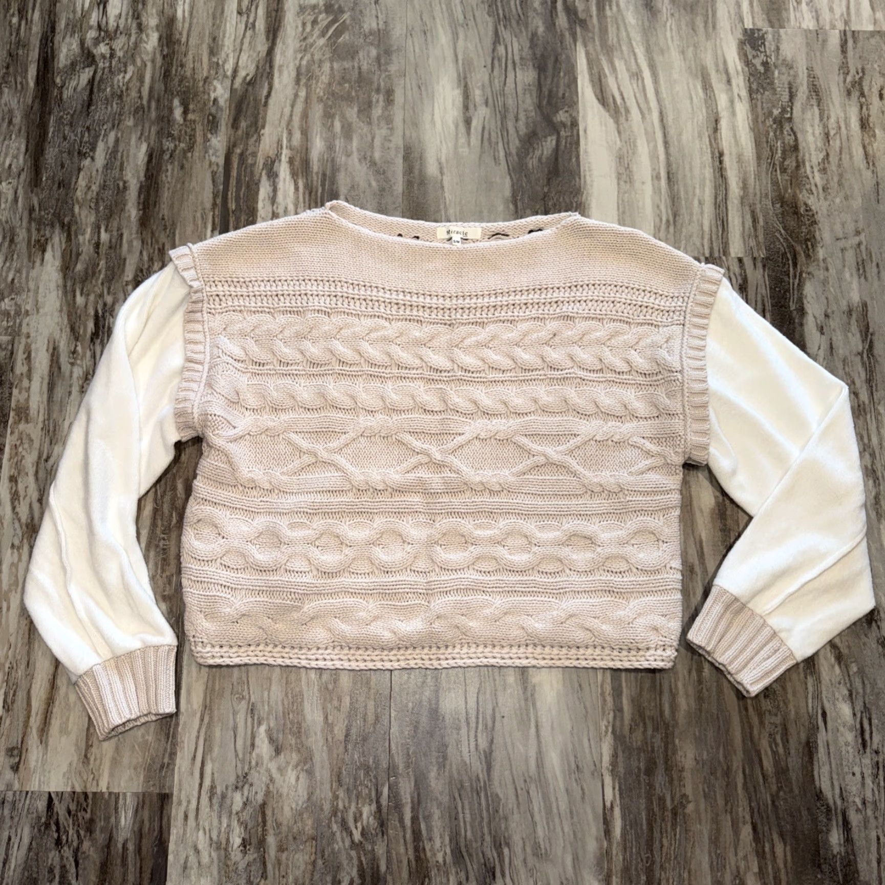 Vintage Miracle Sweater Pullover Women’s S/M Beige Knit Long Velour Sleeve Casual Cozy Boxy Fit Crew Neck Boat Neck Ladies Mens? Size S / US 4 / IT 40 - 2 Thumbnail