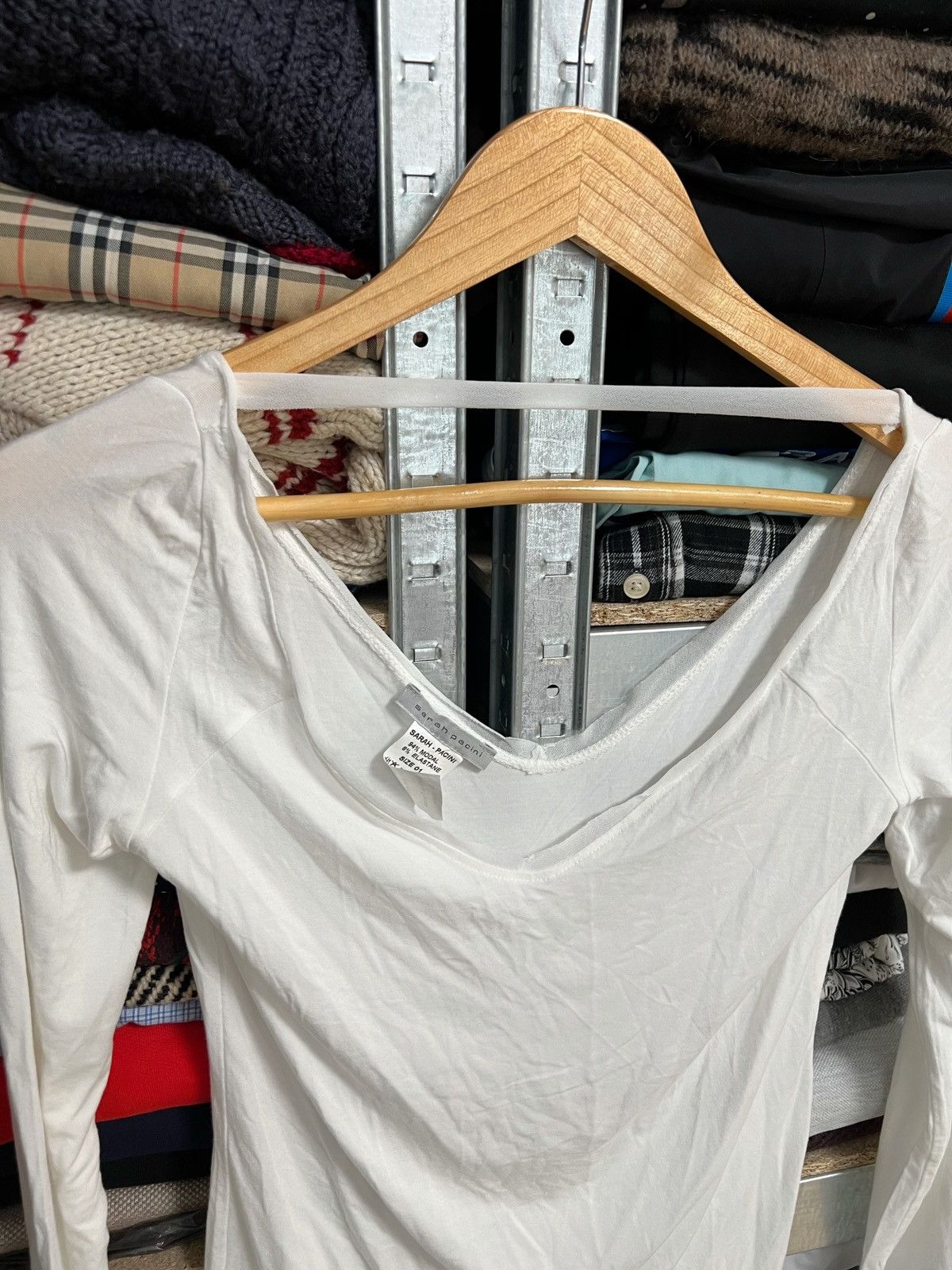 Designer × Sarah Pacini Sarah Pacini White Stretch Modal Long Sleeve Blouse Shirt Size XS / US 0-2 / IT 36-38 - 2 Thumbnail