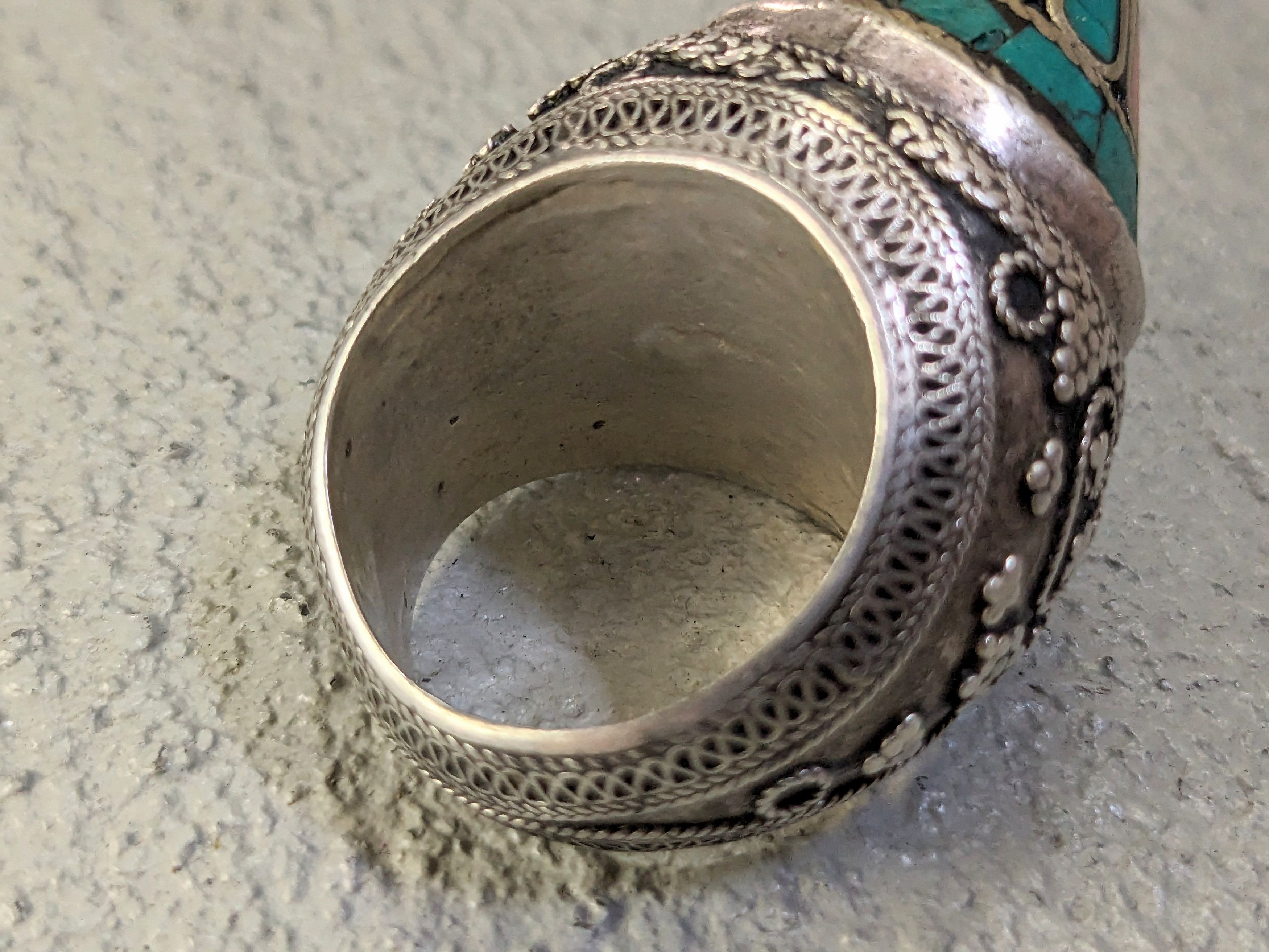 Jewelry Vintage Coral Turquoise Ring 8.5 Tribal Kuchi Afghanistan Size ONE SIZE - 12 Thumbnail