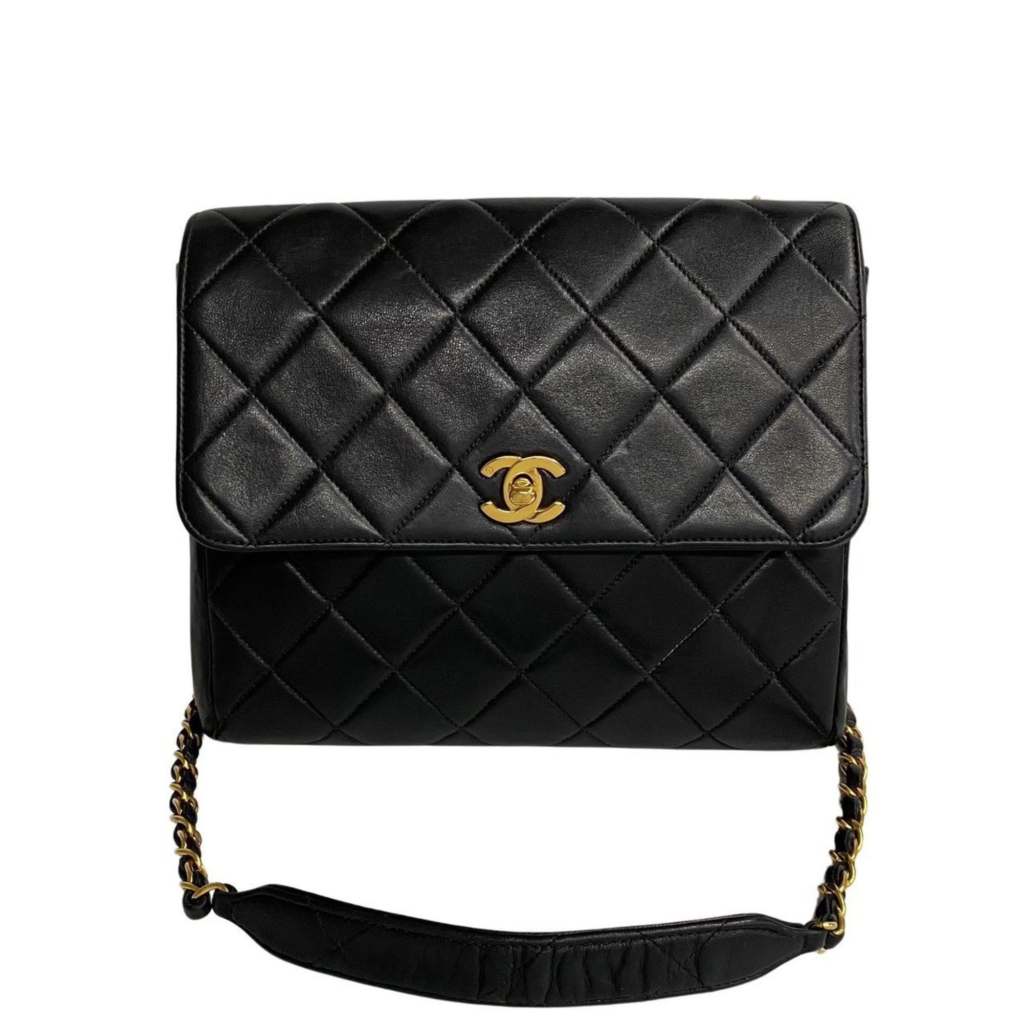 image of Chanel Matelasse Lambskin Leather Turnlock Chain Shoulder Bag Black 49354, Women's