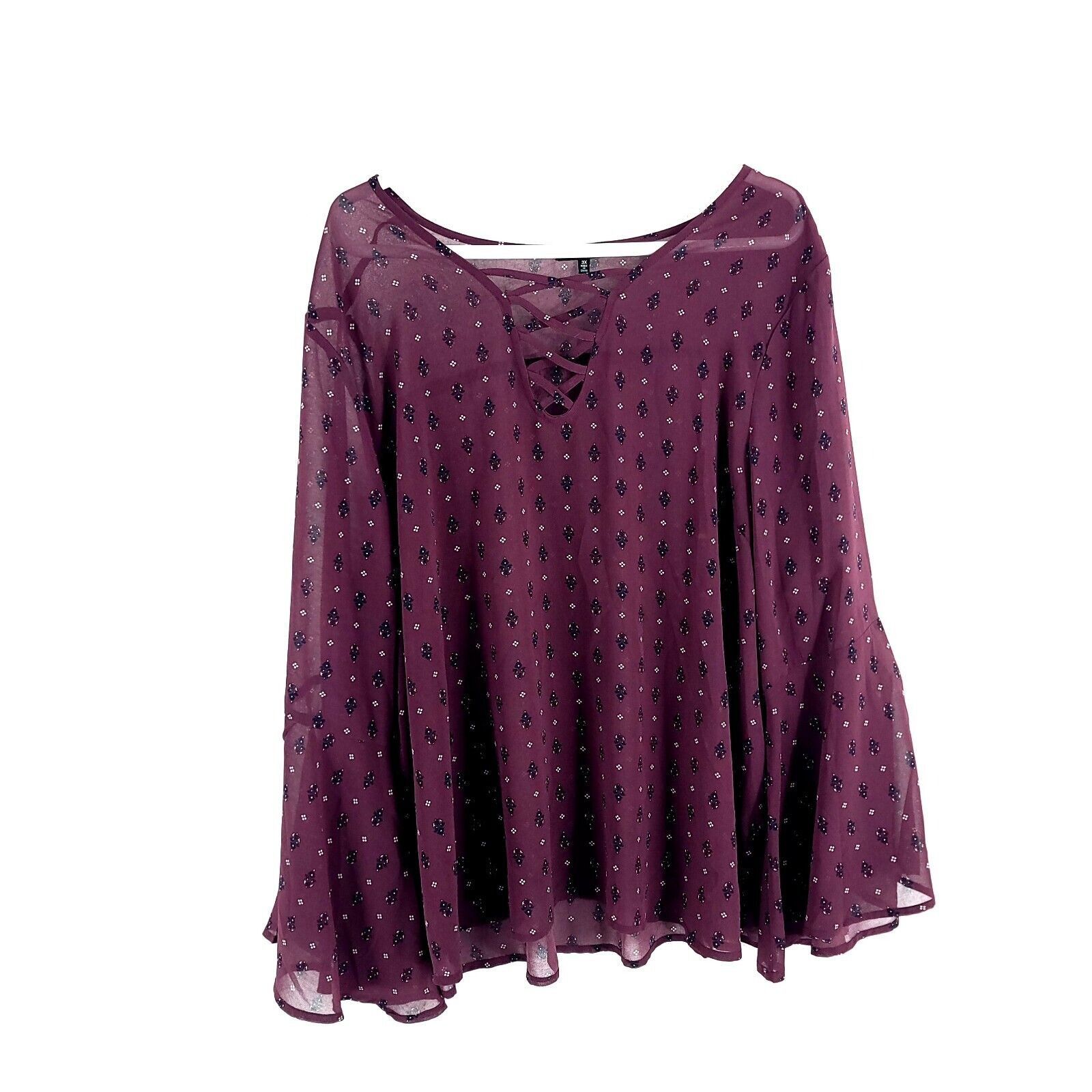 Designer Charlotte Russe Sheer Purple Floral Blouse Flared Sleeve 3XL Size 3XL / US 20-22 - 1 Thumbnail