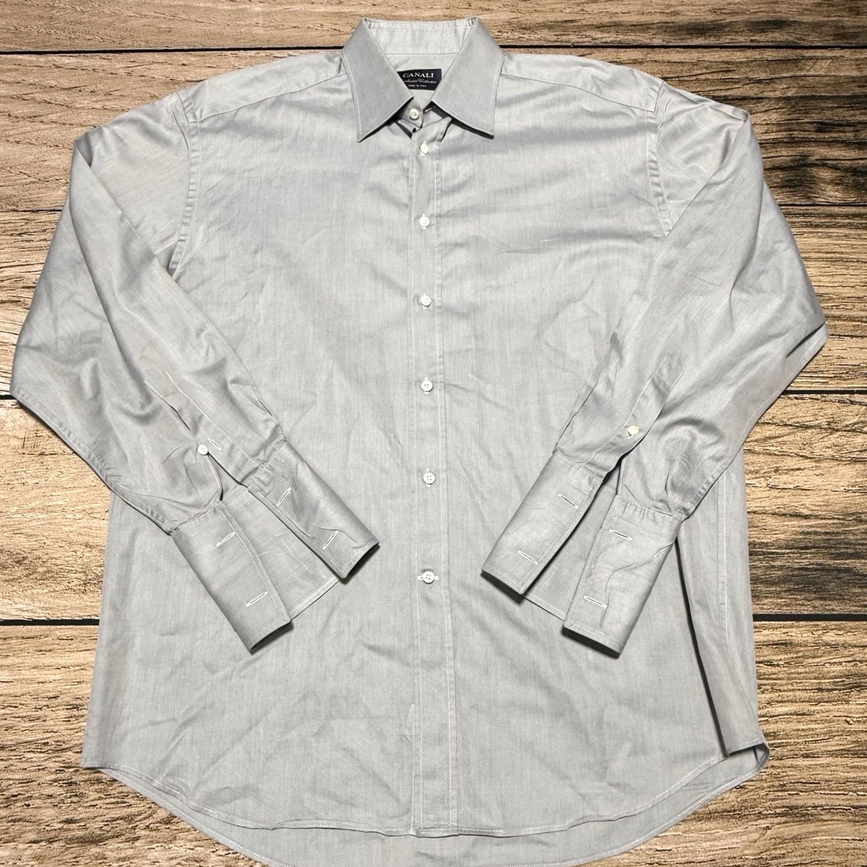 Canali Canali Dress Shirt 16 Blue 100% Cotton Long Sleeve French Cuff Italy Regular Mens Shirt Size 42R - 2 Thumbnail
