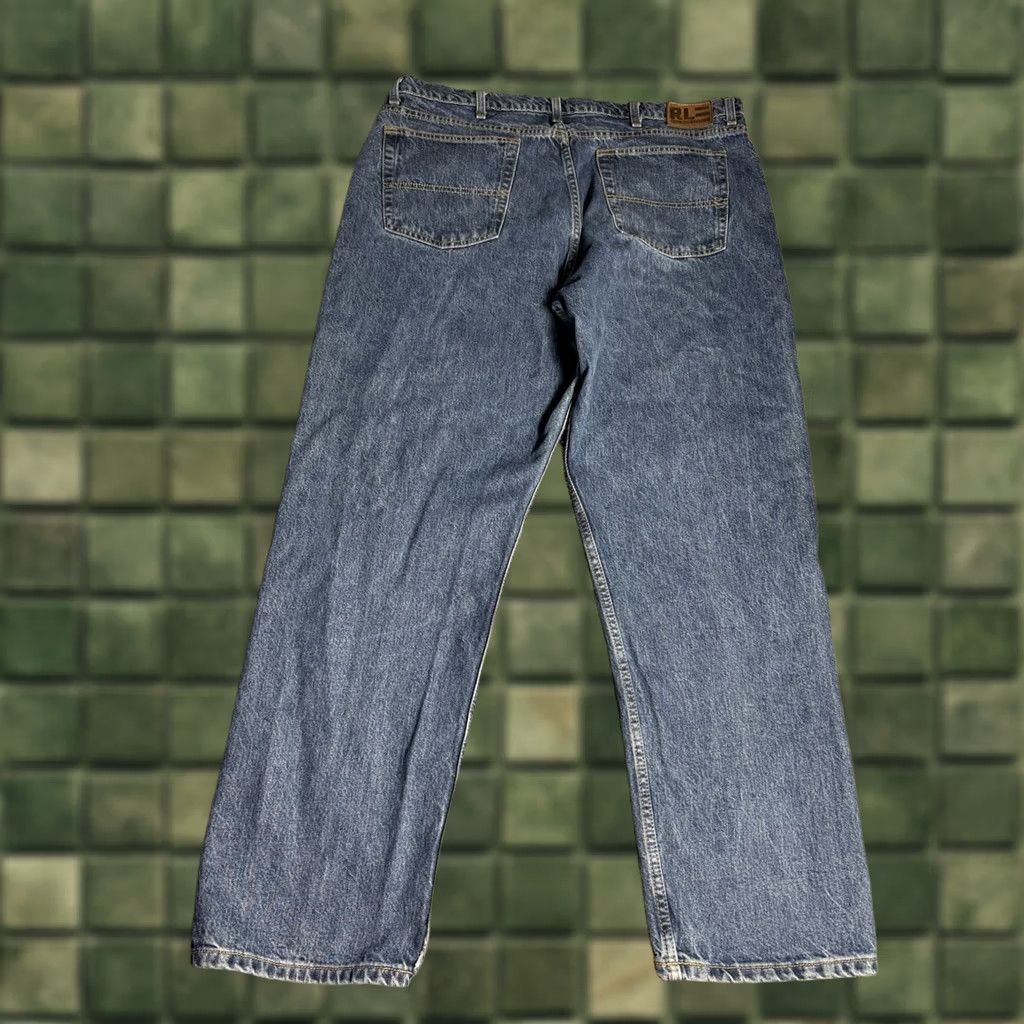 Polo Ralph Lauren VINTAGE Polo Ralph Lauren Jeans Mens 40x32 RL Relaxed Fit 90s Blue Denim Leather Back Patch 5-Pocket Straight Mid Rise 32 Inseam Men's Jeans Size US L / EU 52-54 / 3 - 1 Thumbnail