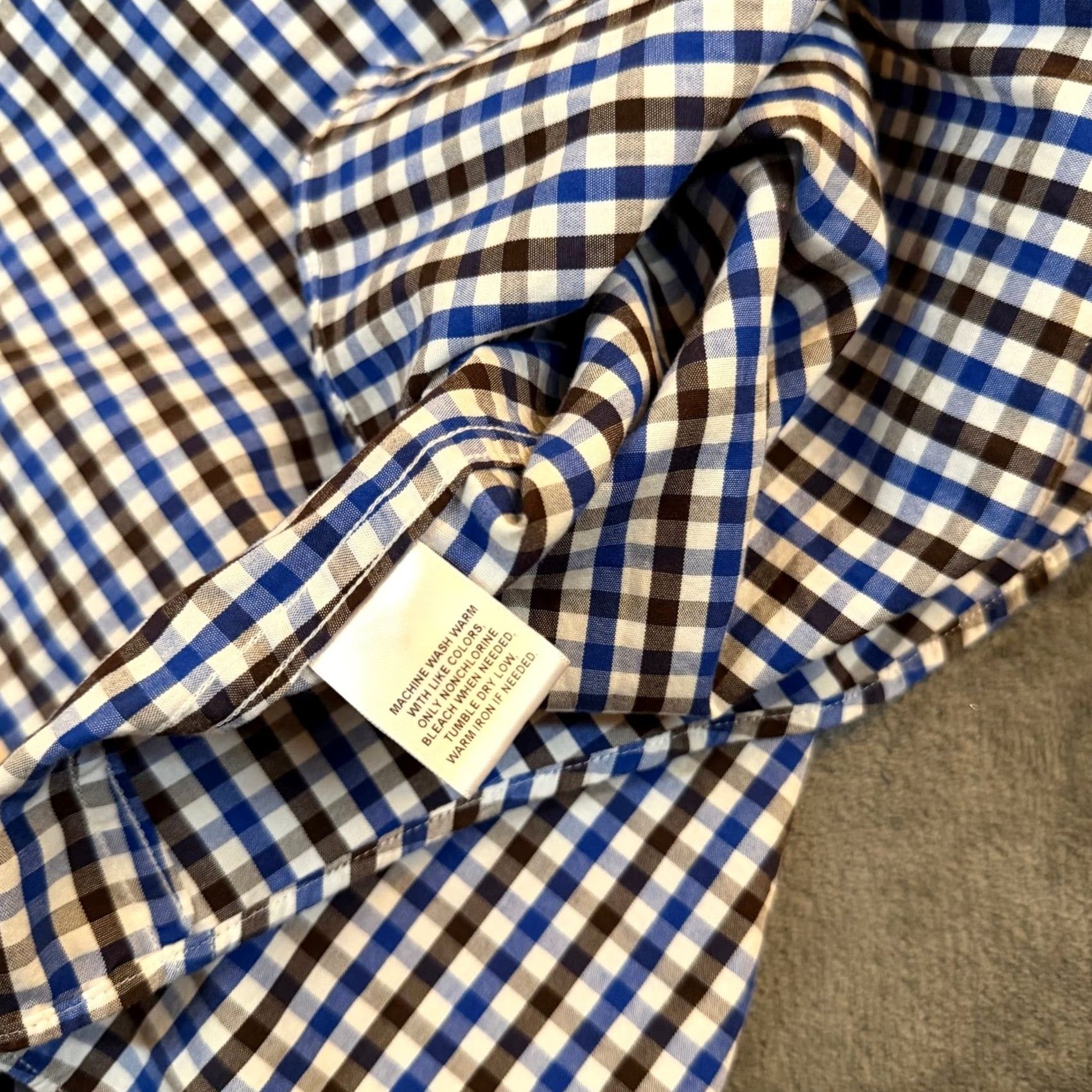 Roundtree & Yorke Roundtree & Yorke Button-Up Shirt Mens Large Blue Brown Check Cotton Slim Fit Button-Down Collar Chest Pocket Pockets Casual Workwear BTY Size US L / EU 52-54 / 3 - 6 Thumbnail