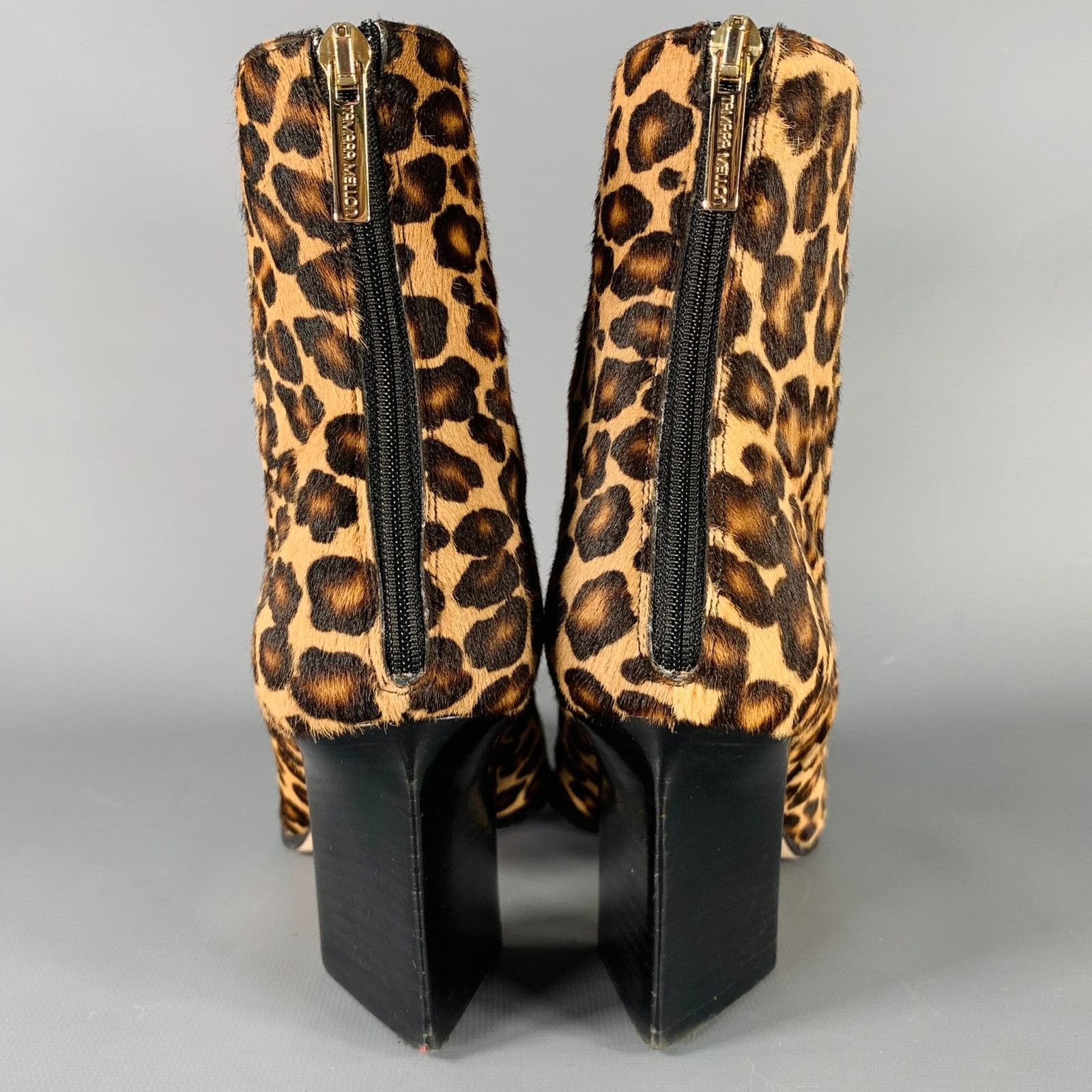 Brown Beige Animal Print Calf Hair Chunky Heel Boots