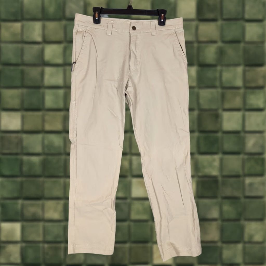 Vintage Columbia Flex Roc Pants 33x32 Beige Hiking Pants Men Regular Straight Leg Comfort Stretch Pockets Omni-Shade Canvas Cotton Elastane Outdoor Nature Size US 33 - 1 Thumbnail