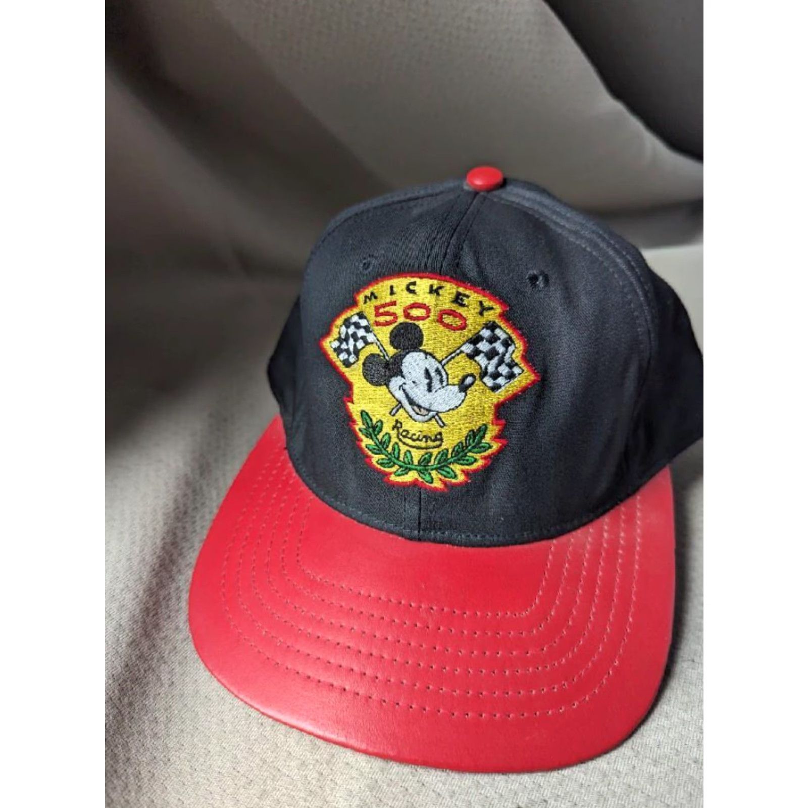 Hamilton VINTAGE MICKEY MOUSE Leather Bill 500 Racing Hat Cap JEFF HAMILTON Disney Adult One Size Black Men Baseball Cap Size ONE SIZE - 3 Thumbnail