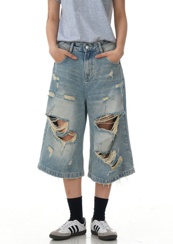 Vintage Men's washed distressed loose retro ripped denim shorts Size US 32 / EU 48 - 1 Thumbnail