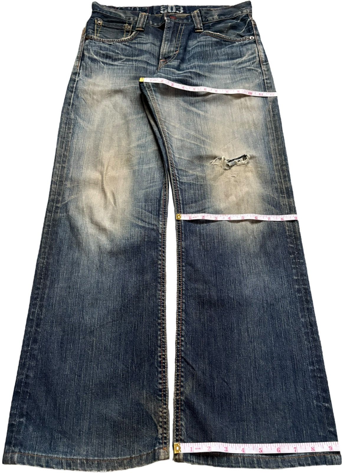 Edwin × Japanese Brand Vintage Japanese Edwin Faded Mud Wash Distress Flare Jeans Size US 33 - 14 Thumbnail