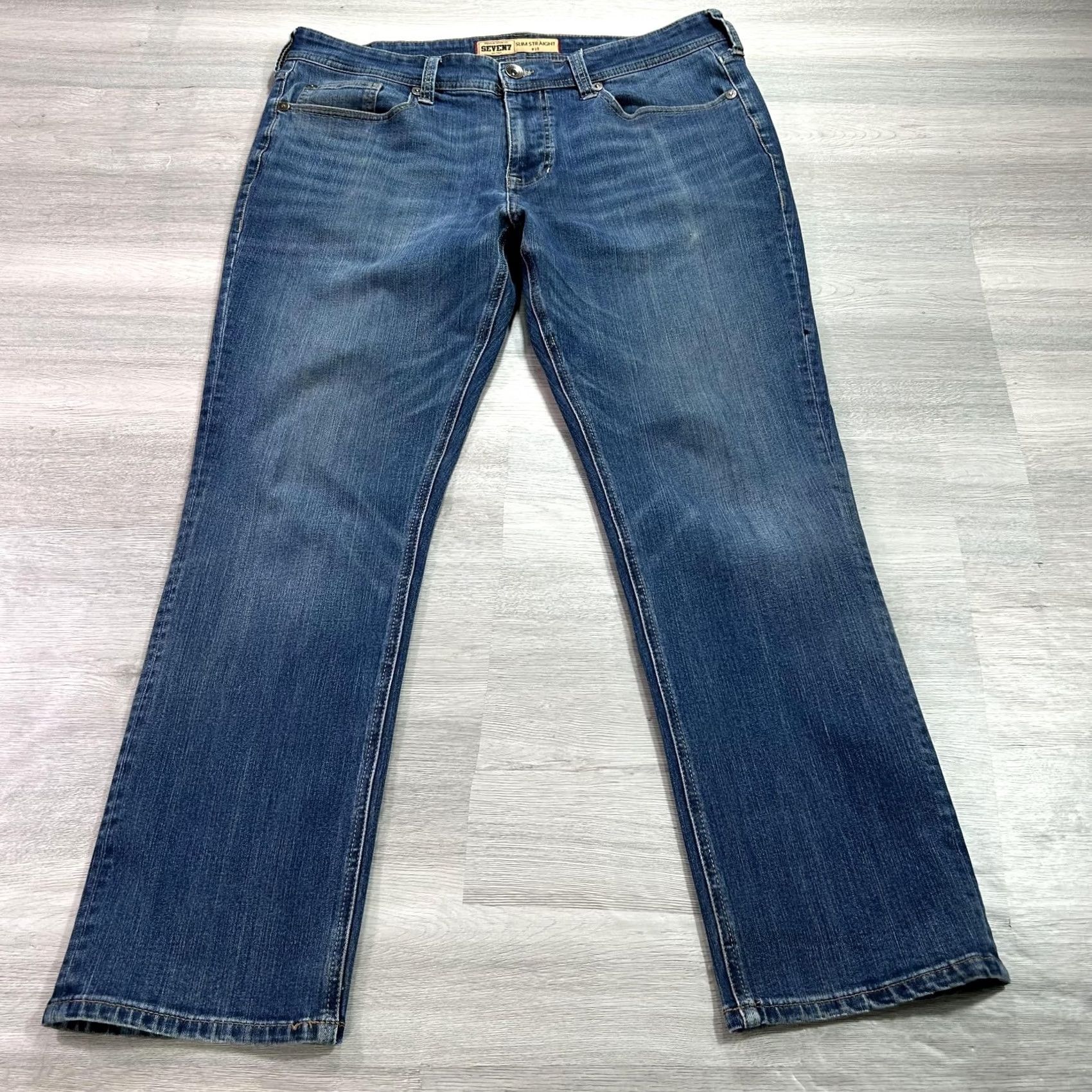 Vintage Seven7 Pants Mens 36 Blue Slim Straight Jeans 36x28 Wash Stretch Denim Size US 36 / EU 52 - 2 Thumbnail