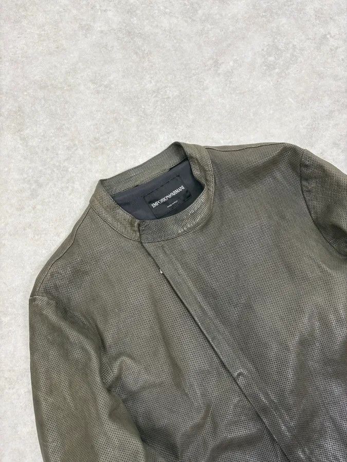 Emporio Armani SS2014 Emporio Armani Asymmetrical Zip Perfored Grey Leather Jacket Size US M / EU 48-50 / 2 - 5 Thumbnail