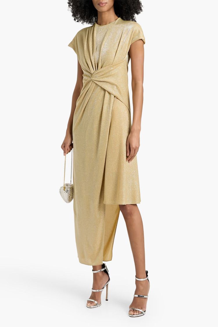 Lanvin o1y0326 Midi Dress in Beige Size S / US 4 / IT 40 - 2 Thumbnail