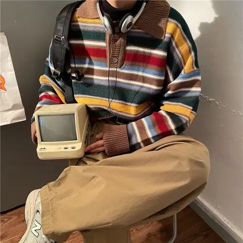 Japanese Brand Rainbow striped turtleneck sweater Size US L / EU 52-54 / 3 - 5 Thumbnail