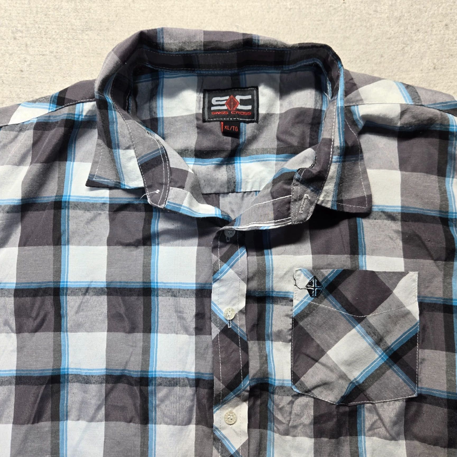 Vintage Swiss Cross Shirt Mens XL Gray Plaid Short Sleeve Button-Up Casual Size US 36 / EU 52 - 2 Thumbnail