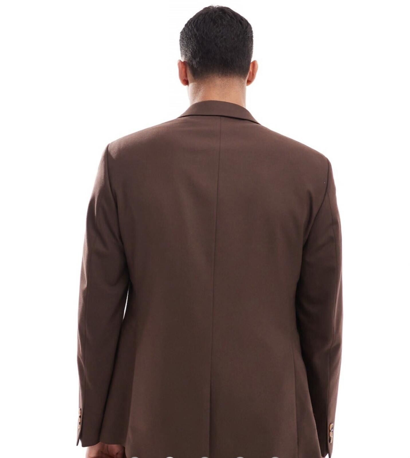 Asos Slim Wool Mix Suit Jacket - Dark Brown - Chest 42 Regular Size 42R - 2 Thumbnail