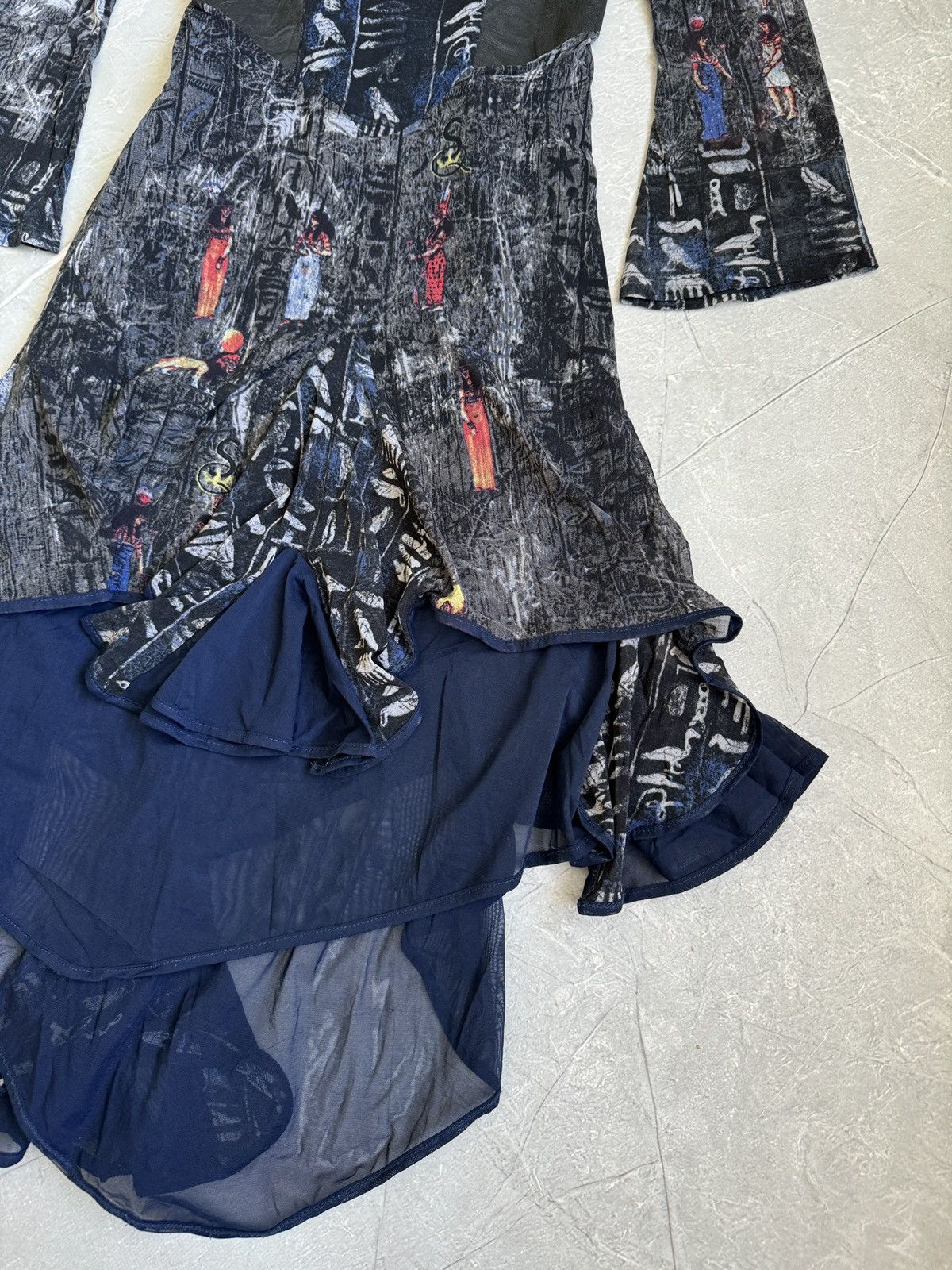 Jean Paul Gaultier Save The Queen Multicolor Mesh Flared Dress Cop Copine Vibe Size L / US 10 / IT 46 - 3 Thumbnail
