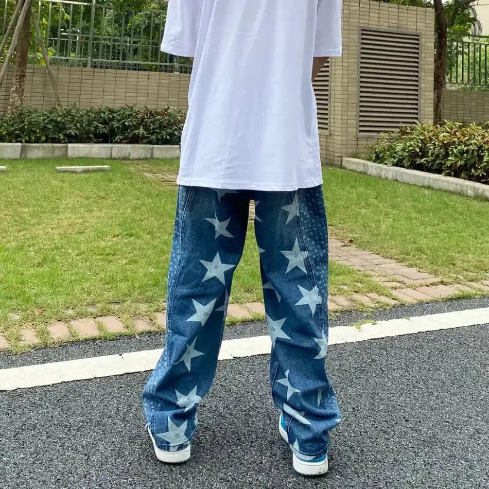 Japanese Brand × Jean Star Graphic Baggy Jeans y2k Size US 34 / EU 50 - 4 Thumbnail