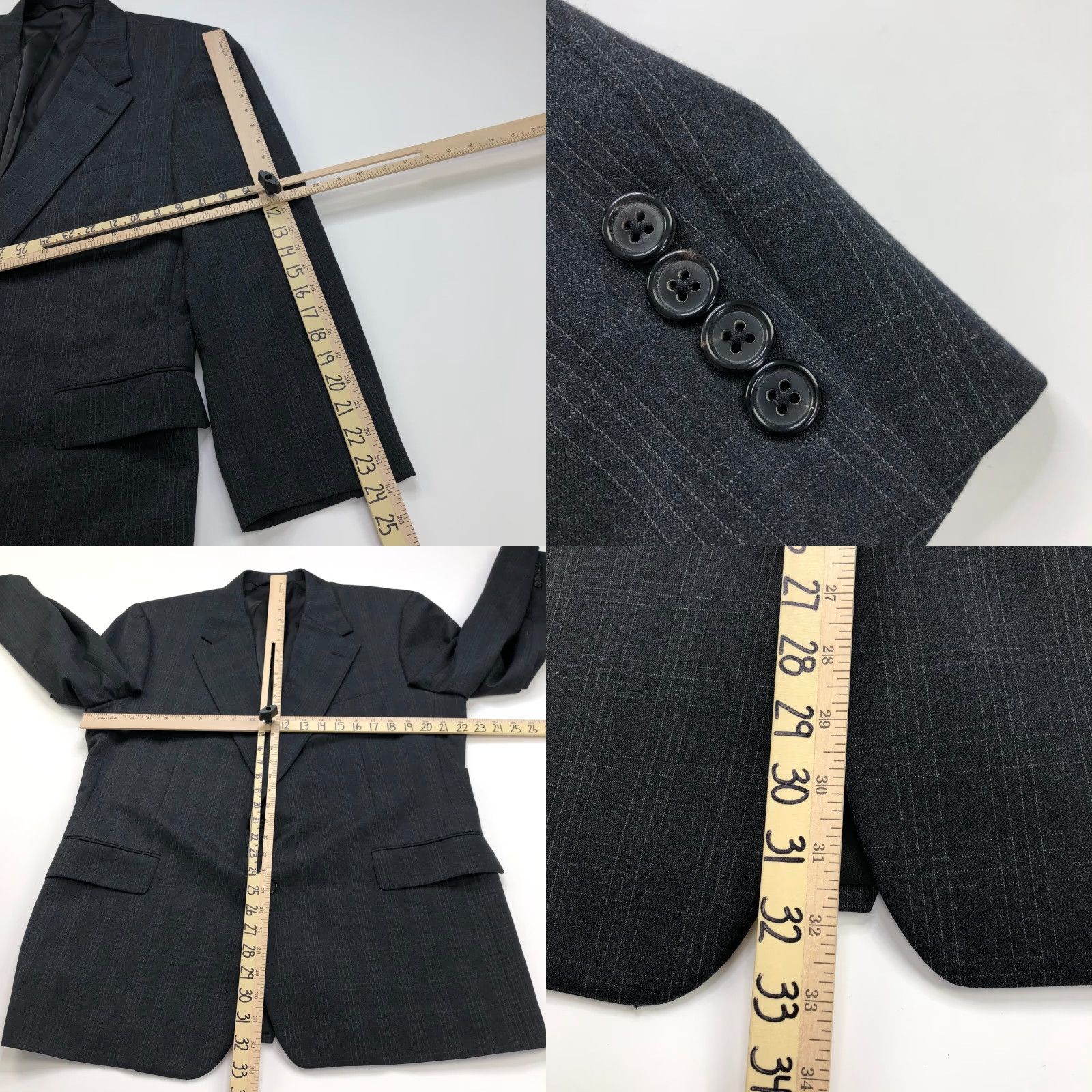 Vintage Hickey Freeman 46 R Gray Plaid Wool Button Sport Coat Jacket Men’s Suit Jacket, One Piece, Notch Lapel, Regular Fit, Dry Clean Only, Wool, 100% Wool Size 46R - 8 Thumbnail