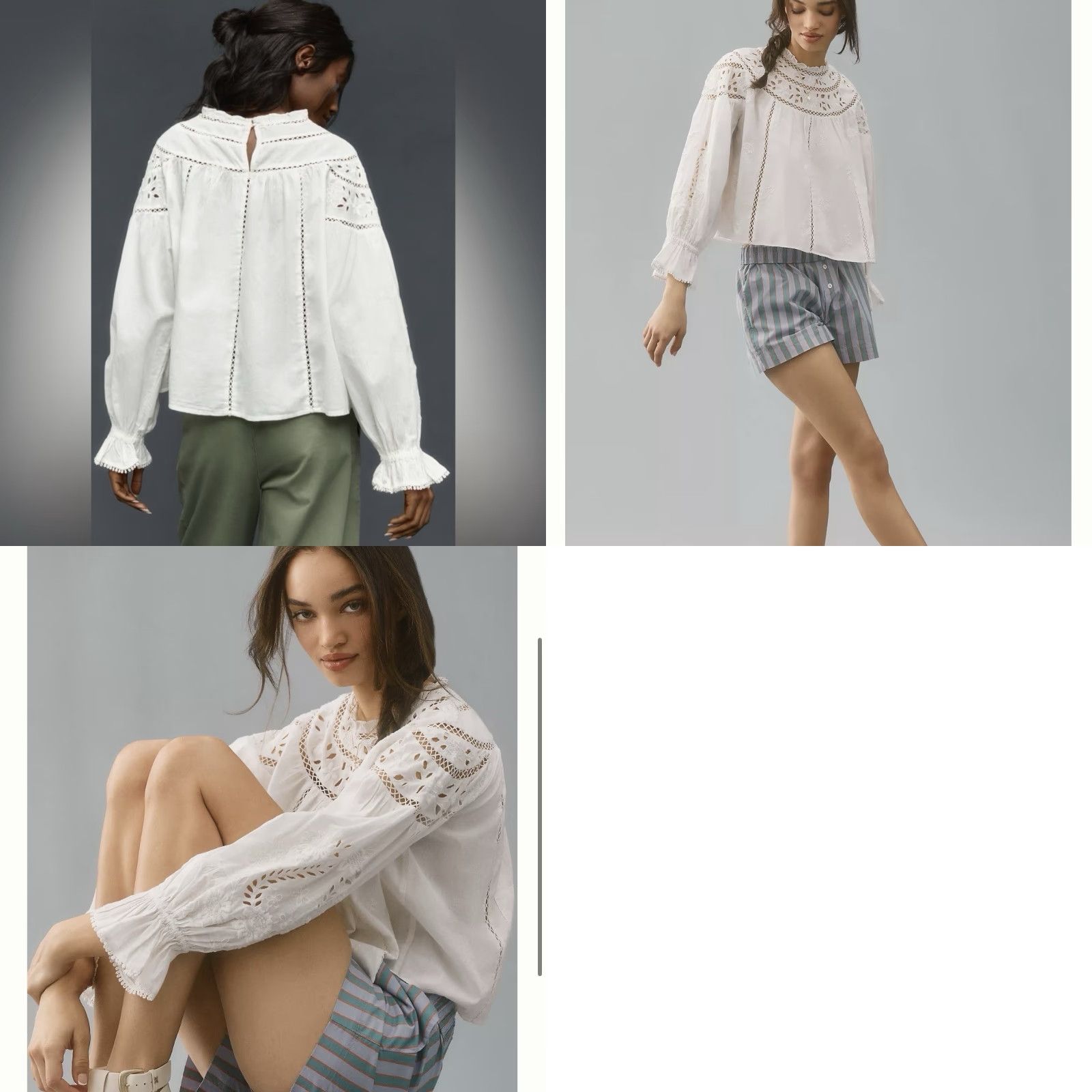 Anthropologie Anthropologie Blouse XS White Floral Embroidery Boho Peasant Cutout Cotton Long Sleeve Button Collared Casual Womens Size XS / US 0-2 / IT 36-38 - 8 Thumbnail