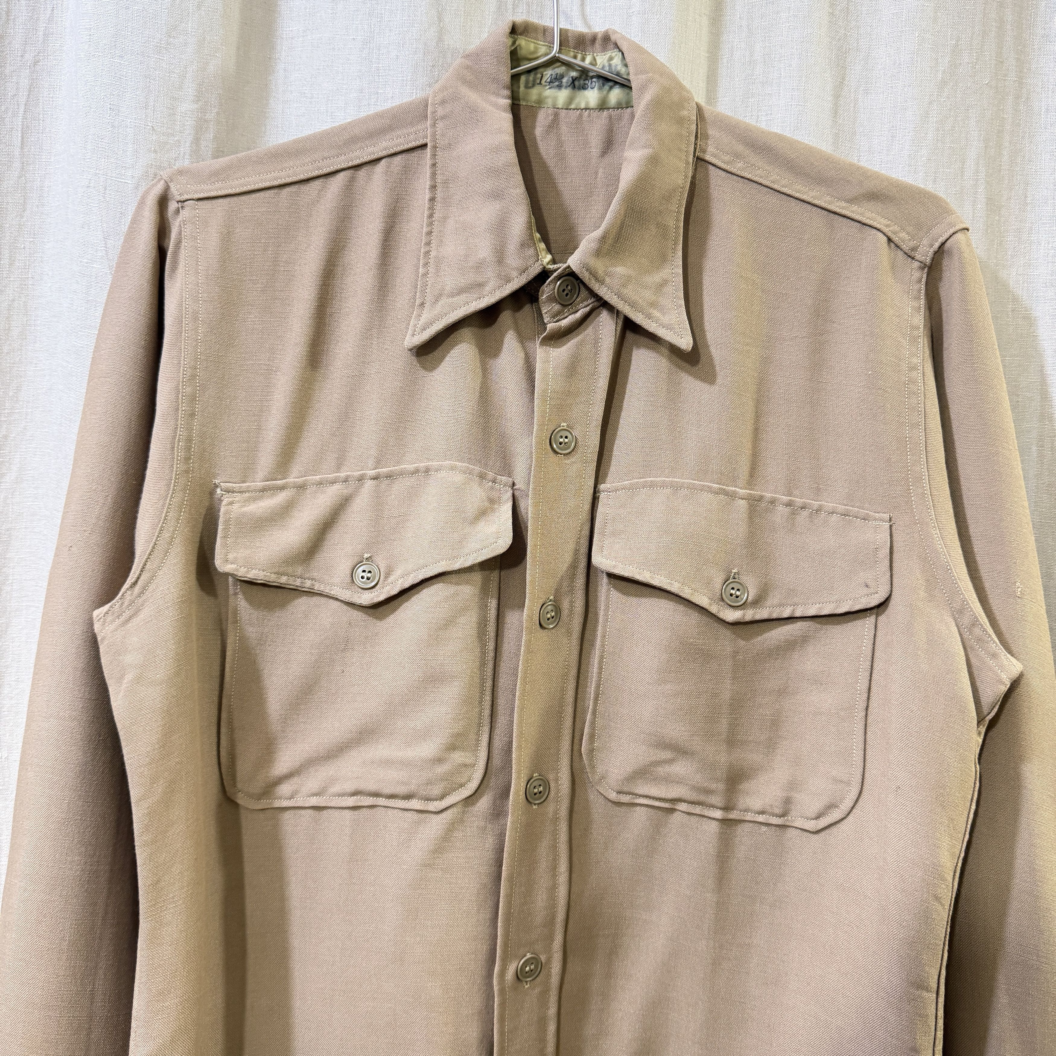 Vintage 1950s Tan Military Mohair Blend Field Shirt Size US M / EU 48-50 / 2 - 2 Thumbnail