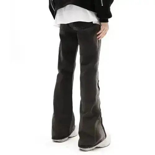 VIBE Y2K Baggy Flared Jeans Zipper Slit Frayed Hip Hop Trousers Size US 32 / EU 48 - 6 Thumbnail