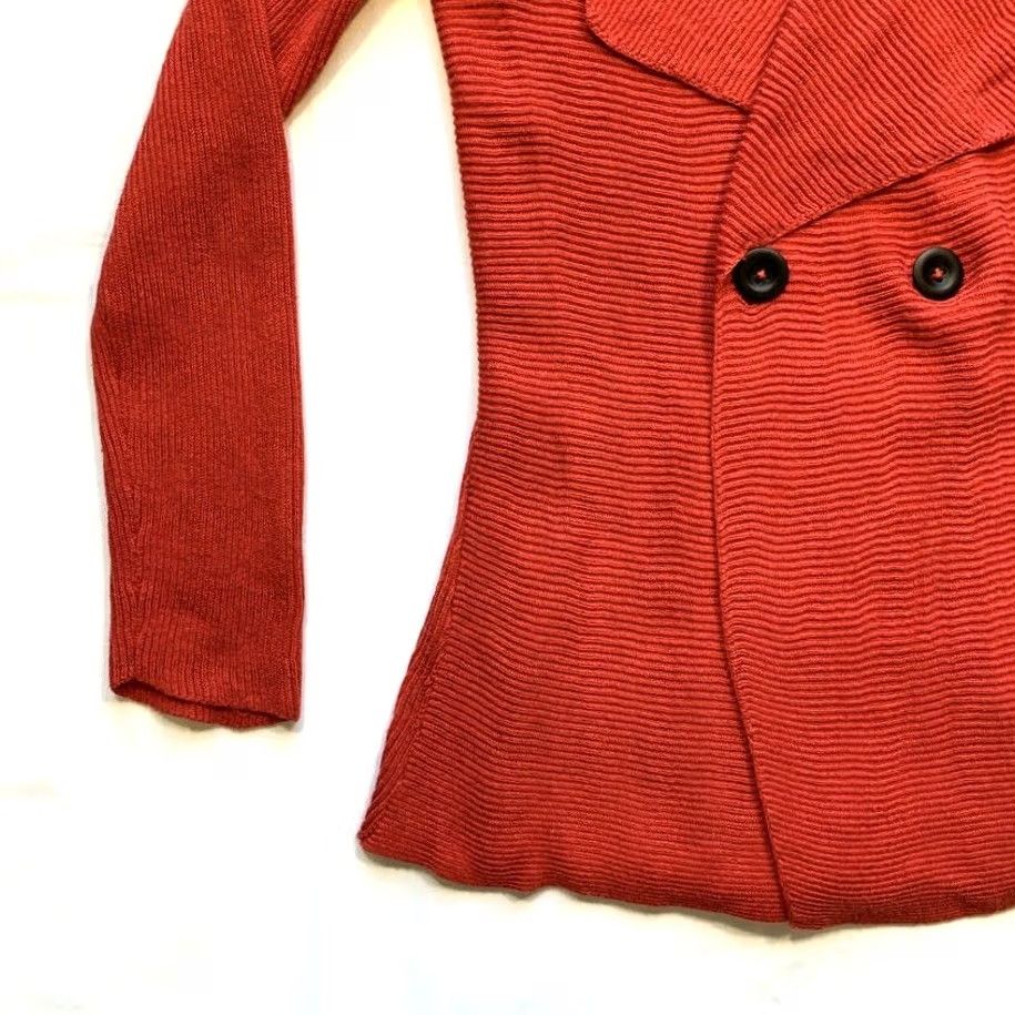 NIC+ZOE NIC+ZOE Flared Cardigan Long Sweater Ribbed Pleated Back Button Front Red M EUC Women Knit Wool Blend Shirt Sweater (Regular) Girls? Size M / US 6-8 / IT 42-44 - 6 Thumbnail