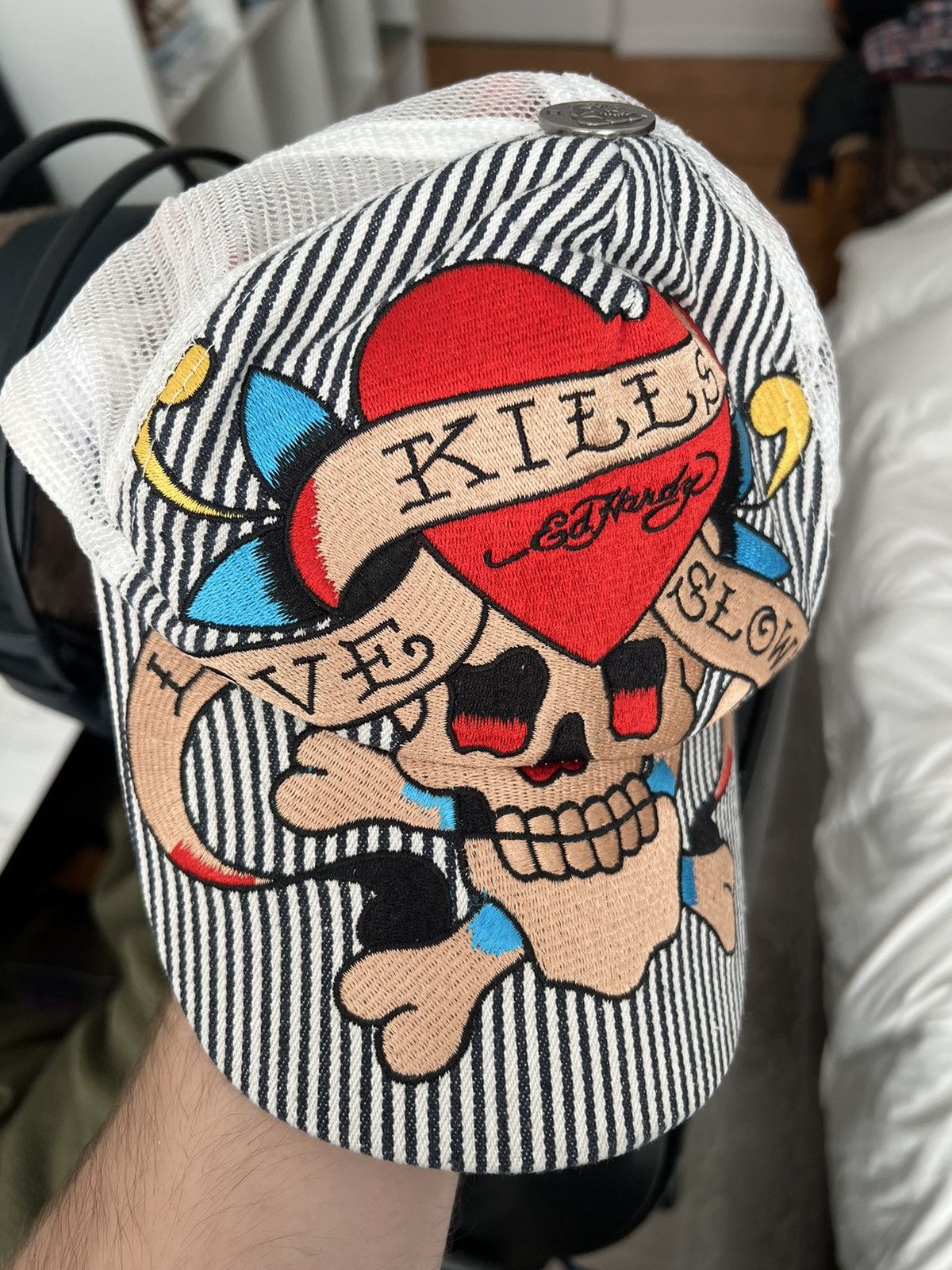 Christian Audigier × Ed Hardy × Vintage Vintage Ed Hardy Cap Y2k Trucker Hat Size ONE SIZE - 1 Thumbnail