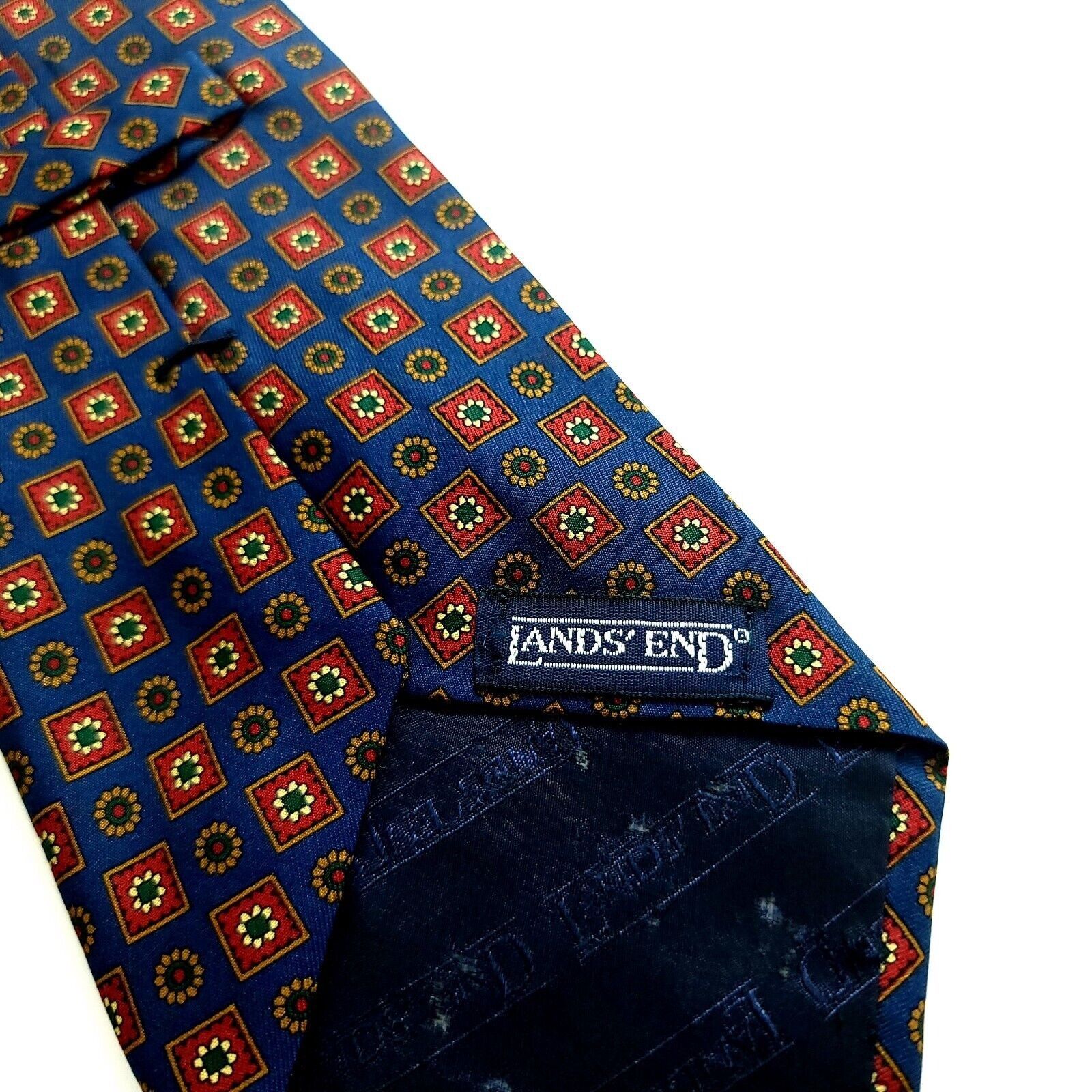Lands' End Land's End Blue Red Floral Geometric Print Wide Silk Tie Size ONE SIZE - 3 Thumbnail