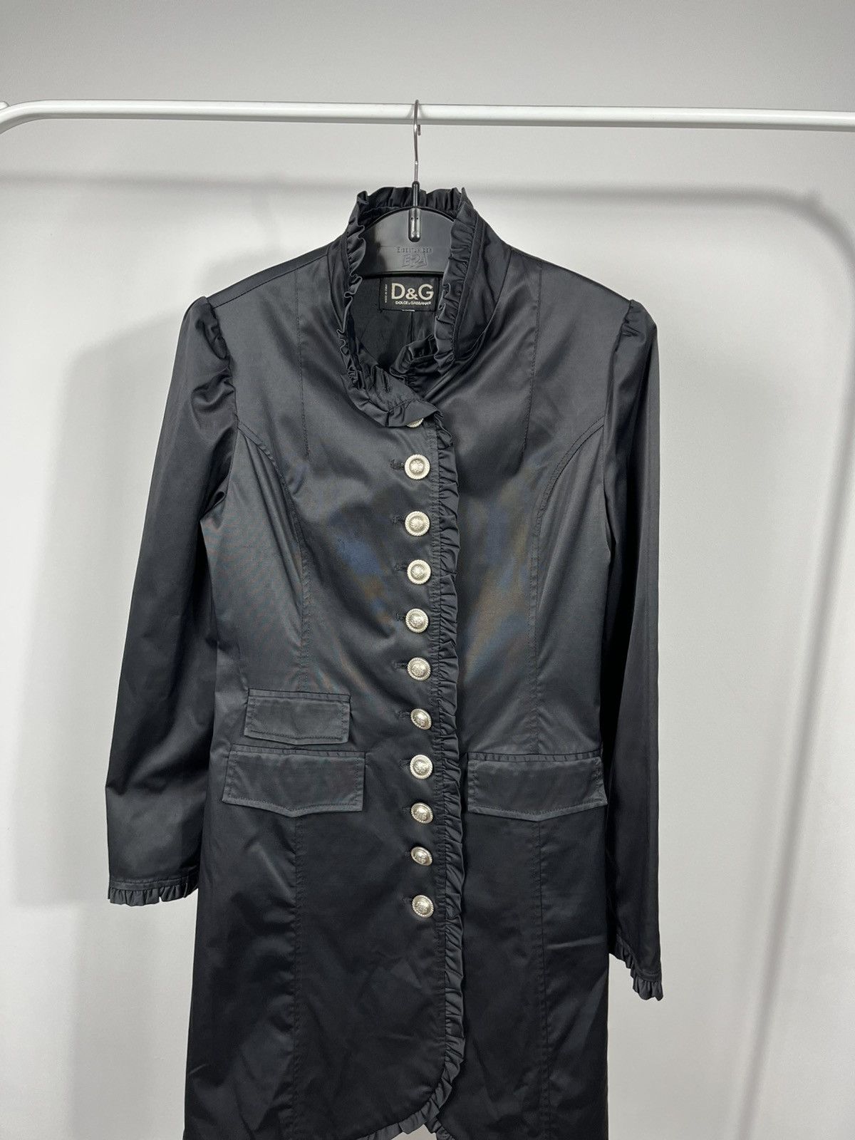 Dolce & Gabbana Dolce Gabbana D&G Black Ruffle Button Long Coat Jacket Women Size S / US 4 / IT 40 - 11 Thumbnail