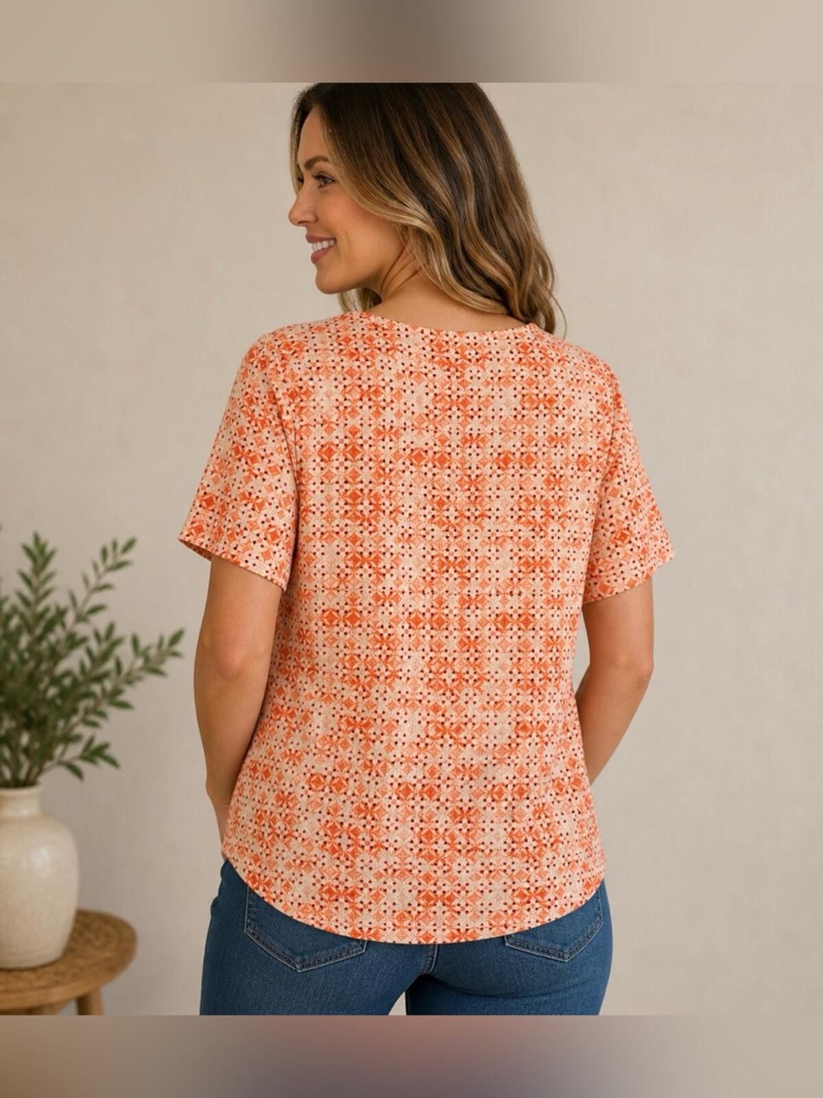 Croft & Barrow Croft & Barrow The Classic Tee, Size Large, Orange Patterned Size L / US 10 / IT 46 - 2 Thumbnail