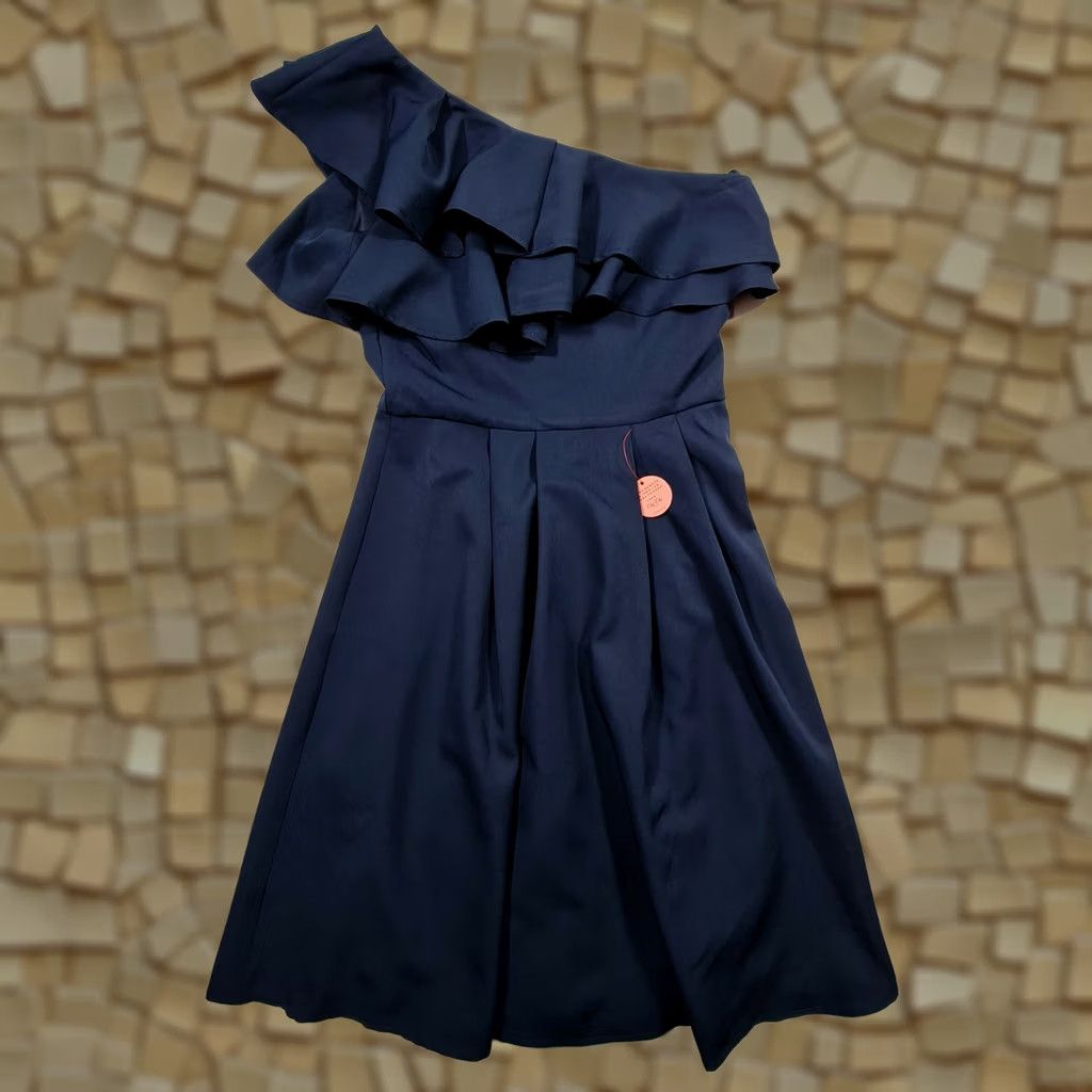 Vintage CHI CHI LONDON Womens Dress Navy Blue 10 One Shoulder Sleeveless A-Line Knee Length Dress Size L / US 10 / IT 46 - 1 Thumbnail