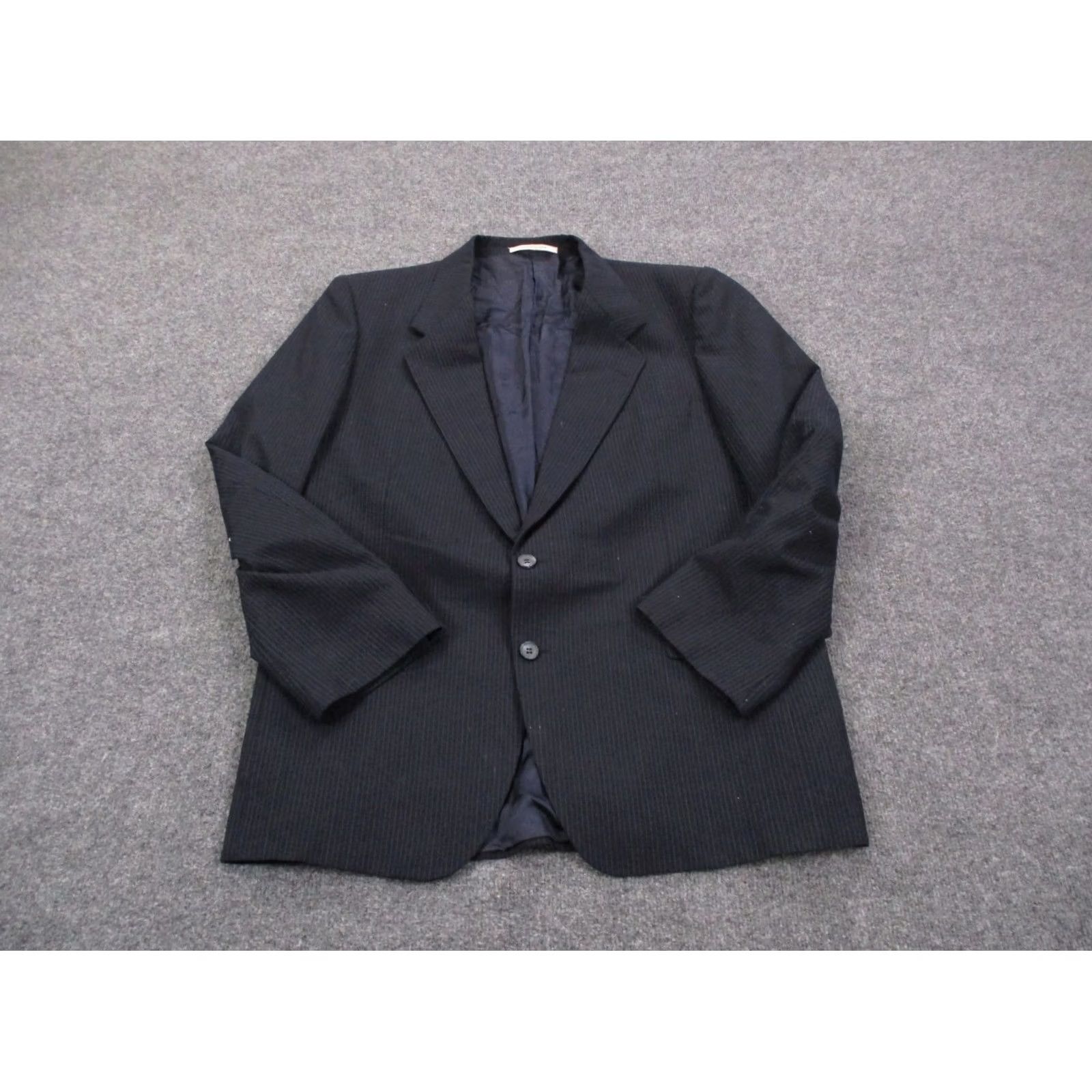 Yves Saint Laurent VINTAGE Yves Saint Laurent Blazer Jacket Mens 42 Navy Striped Tuxedo Style Four-Button Two-Button Inner Pockets Blue Cotton Casual Business Jacket Size 42R - 2 Thumbnail