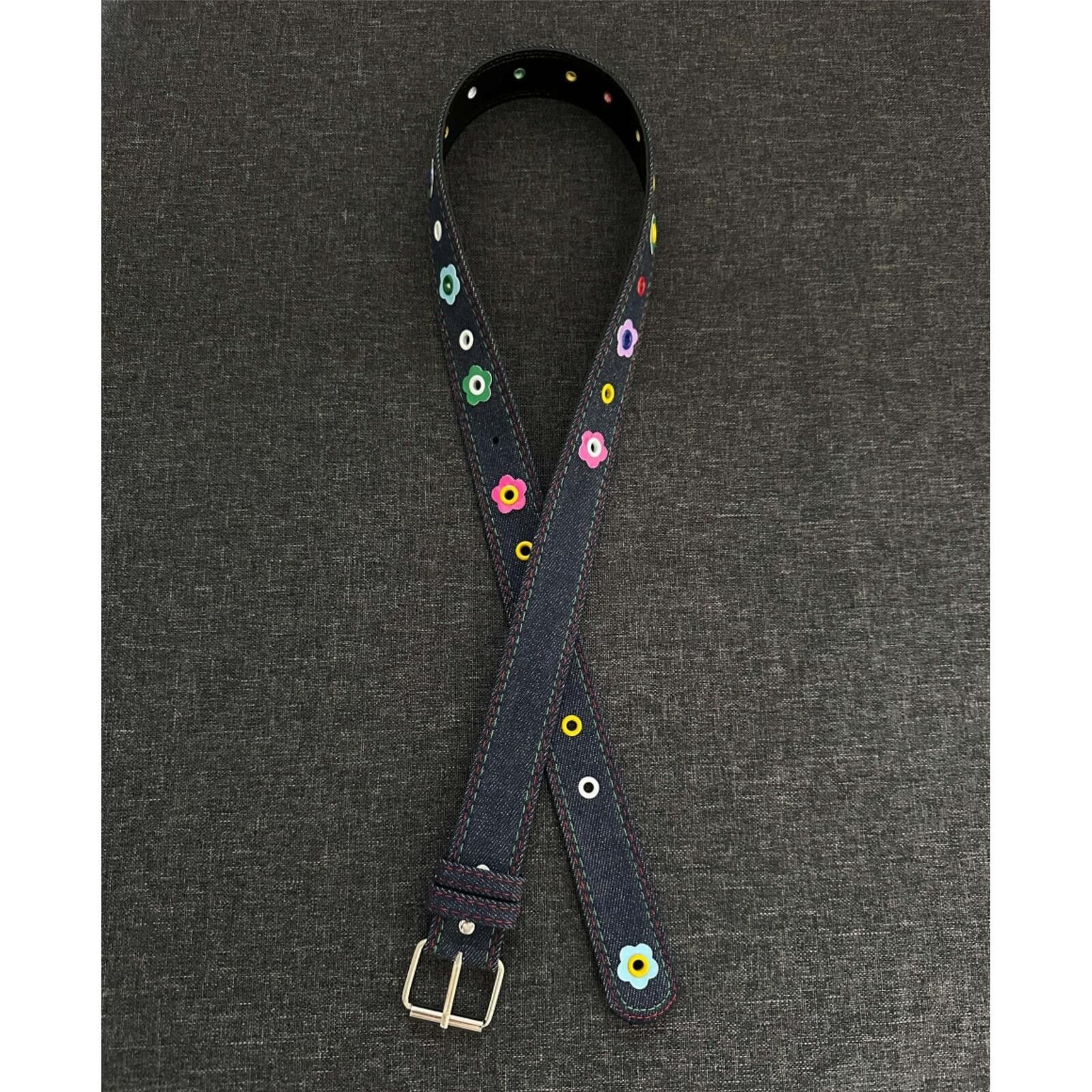 Other Blue Denim Floral Rivet Belt | Dopamine Y2K Street Size ONE SIZE - 6 Thumbnail