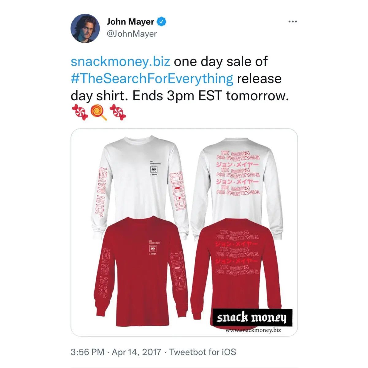 John Mayer Snack Money (TSFE) 24Hour Release Day Long Sleeve Tee Size US M / EU 48-50 / 2 - 4 Thumbnail