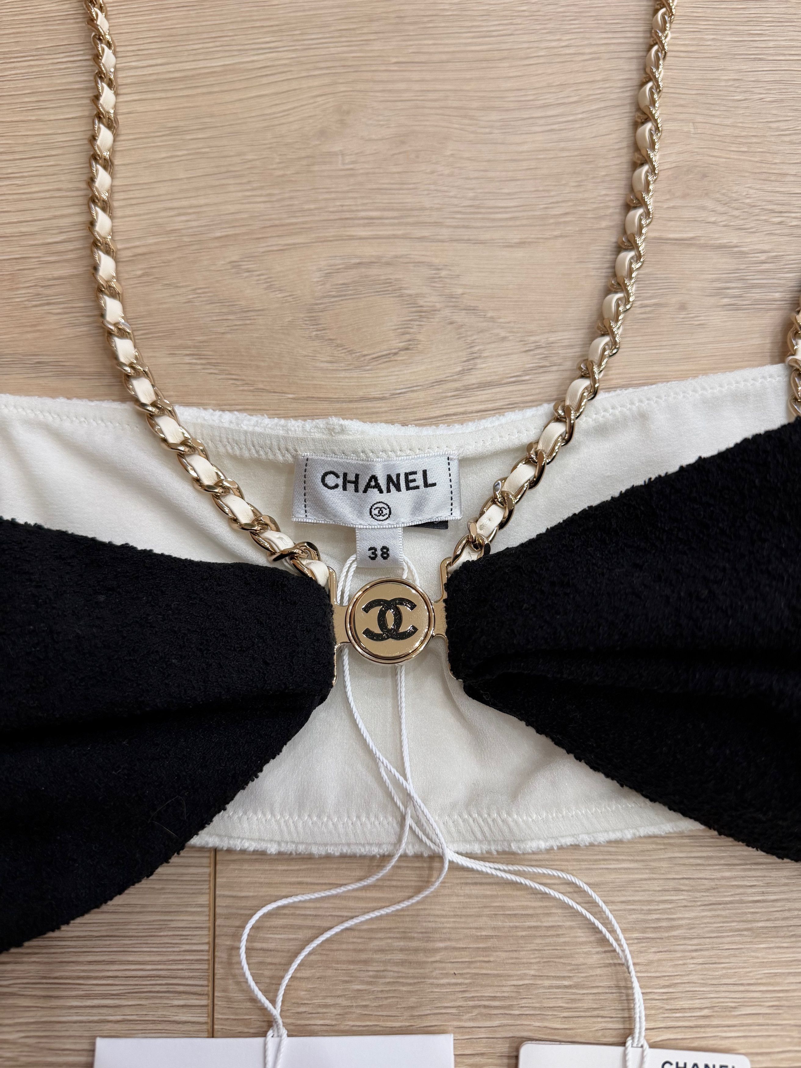 Chanel Chanel 22S Runway White Gold Chain CC Logo Crepe Top Bra 38 Size XS / US 0-2 / IT 36-38 - 4 Thumbnail