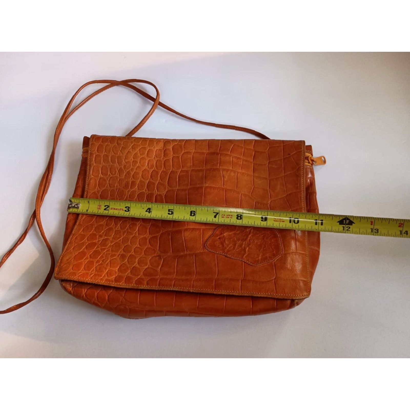 Vintage VINTAGE Carlos Falchi Shoulder Bag Crocodile Leather Brown Medium Brown Leather Lining Black Leather Snap Closure Crossbody Strap Women 90s Style Size ONE SIZE - 7 Thumbnail