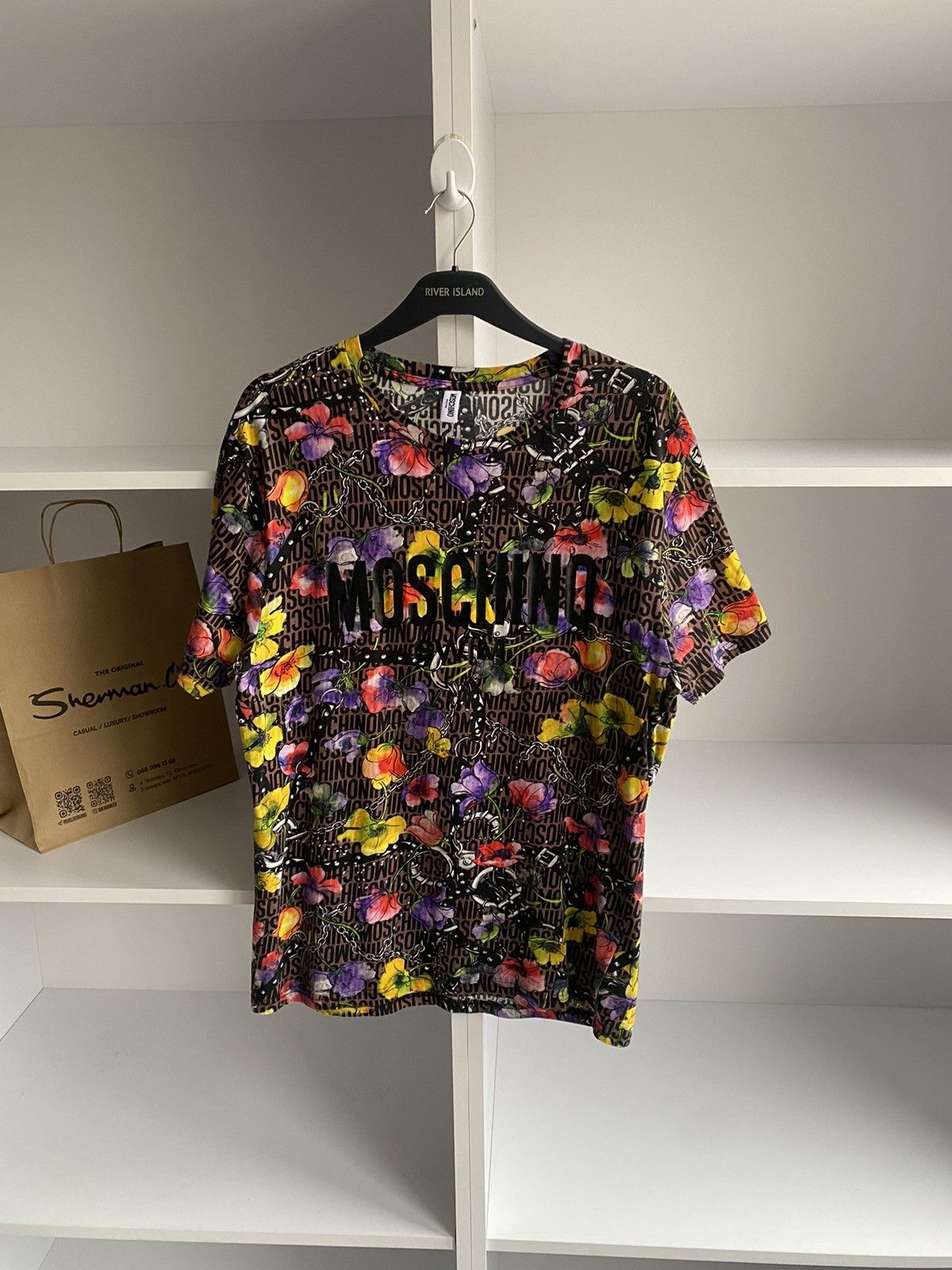 Moschino × Vintage Vintage MOSCHINO FLORAL SWIM LOGO TEE Size US M / EU 48-50 / 2 - 1 Thumbnail