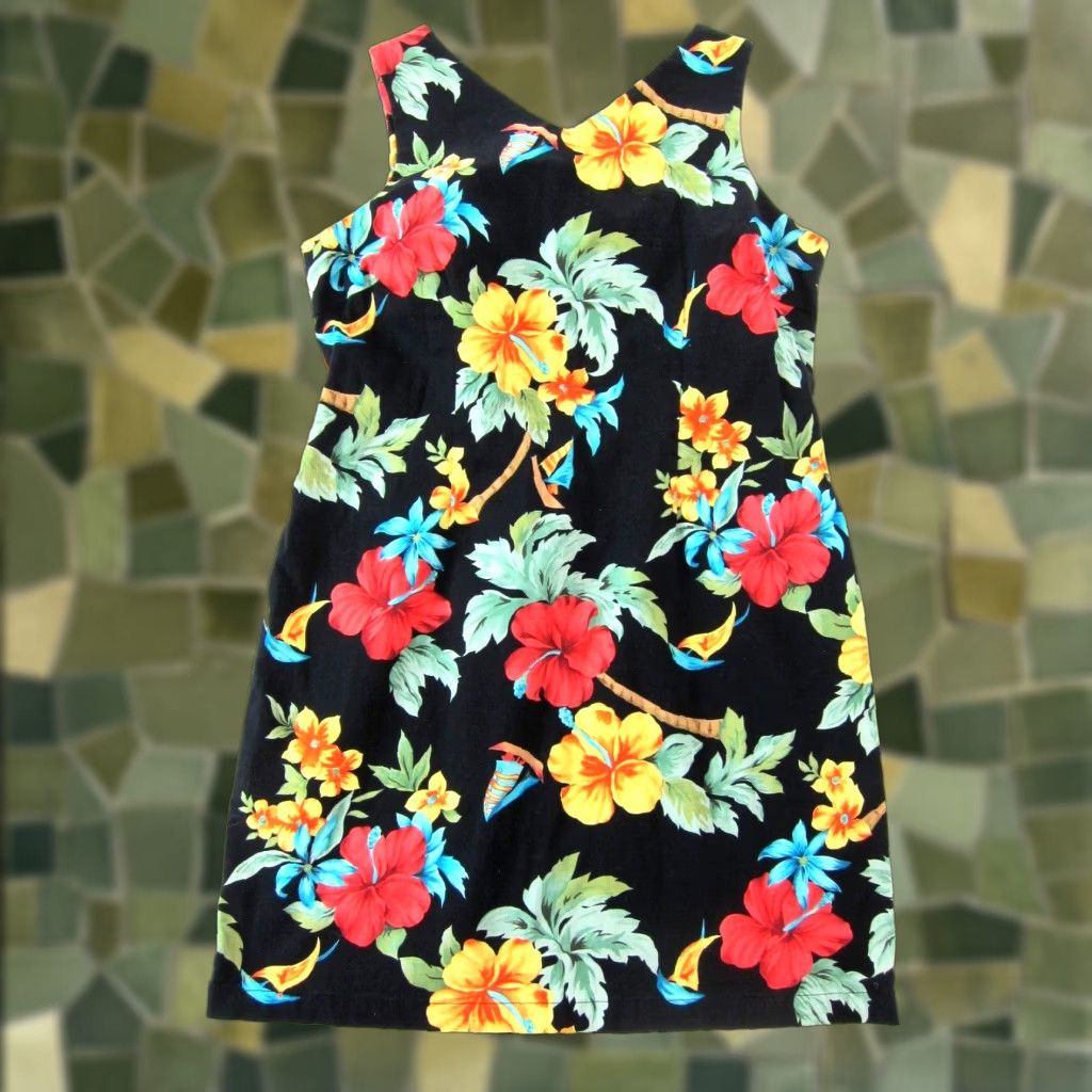 Pinko VINTAGE Caribbean Joe Cotton Stretch Black Yellow Pink Floral Hawaiian Tank Dress PXL Size XL / US 12-14 / IT 48-50 - 1 Thumbnail