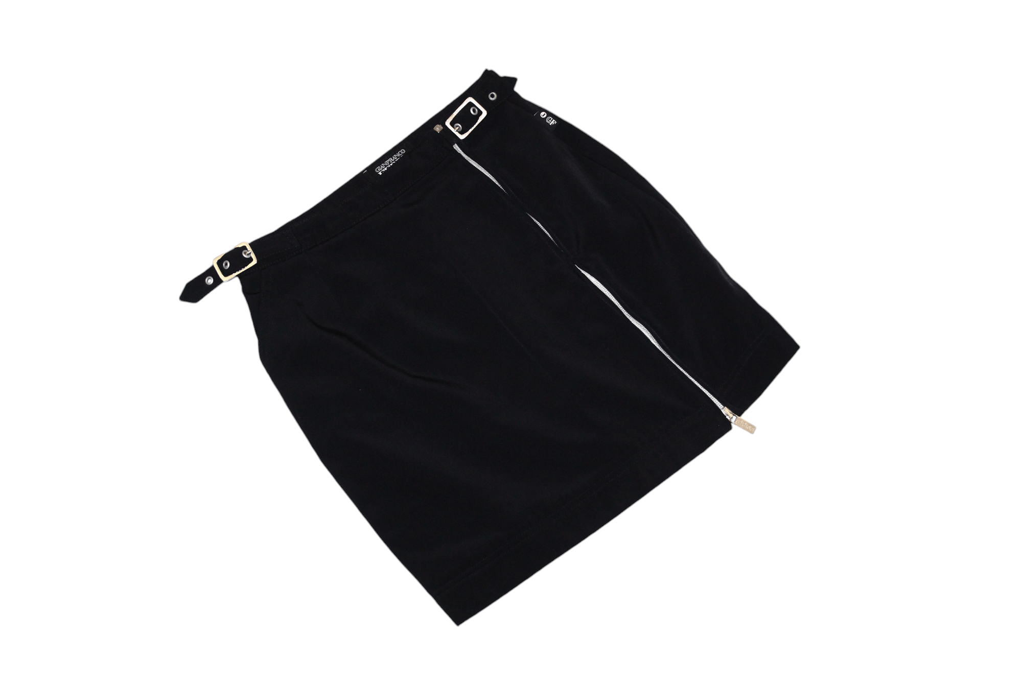 GF Ferre Vtg GF Ferre Jeans lined glossy black wrap zip mini skirt Size 29" - 2 Thumbnail