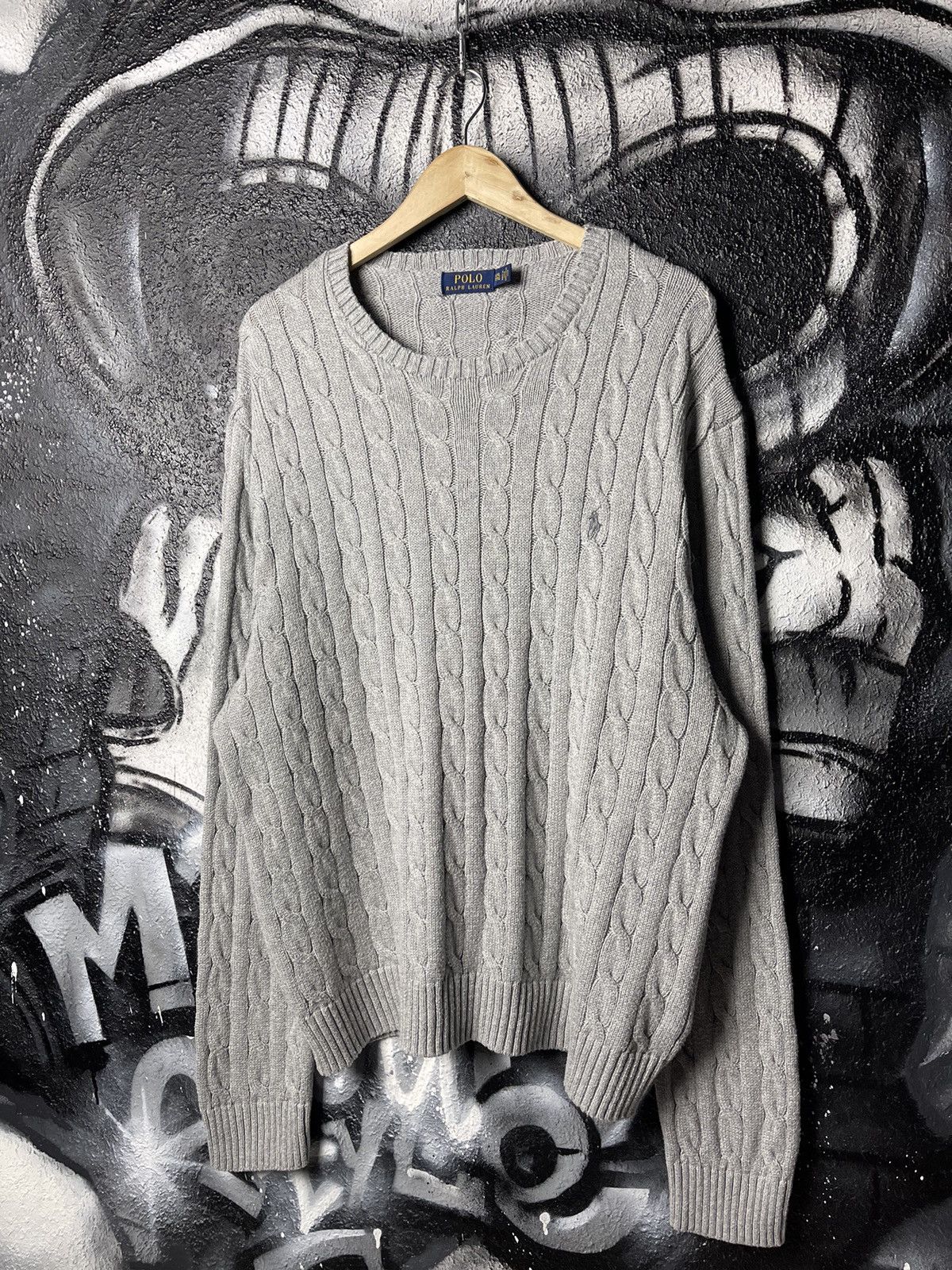 Polo Ralph Lauren Classic Cable Knit Grey Sweater Size XXL