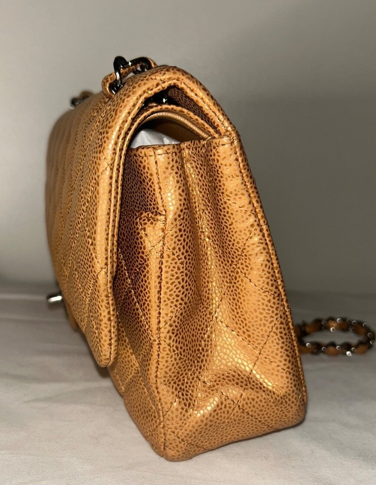 Chanel CHANEL Medium Double Flap Metallic Caviar Leather Bag Golden Size ONE SIZE - 6 Thumbnail
